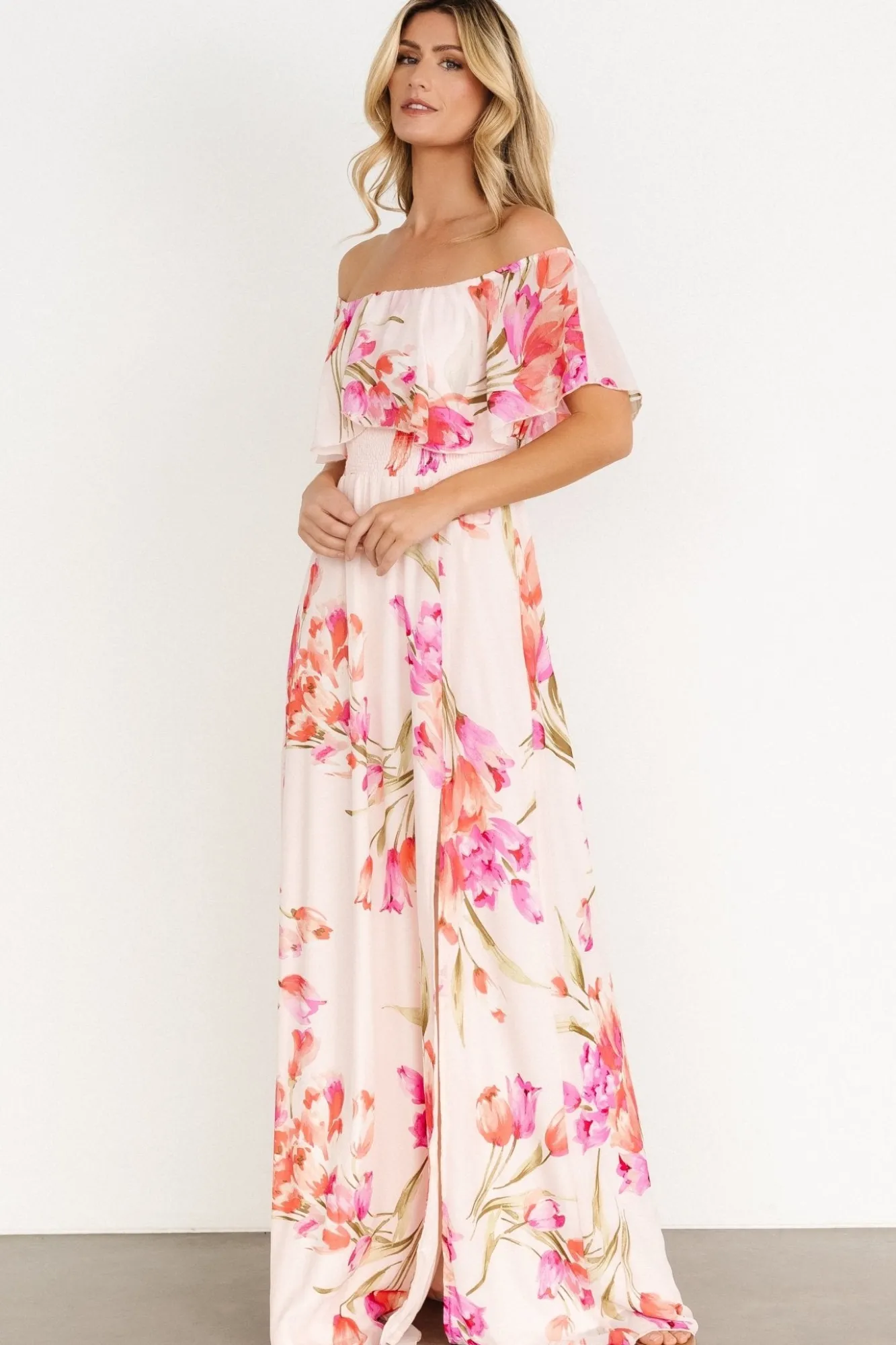 Baltic Born Daphne Off Shoulder Maxi Dress | Blush Floral