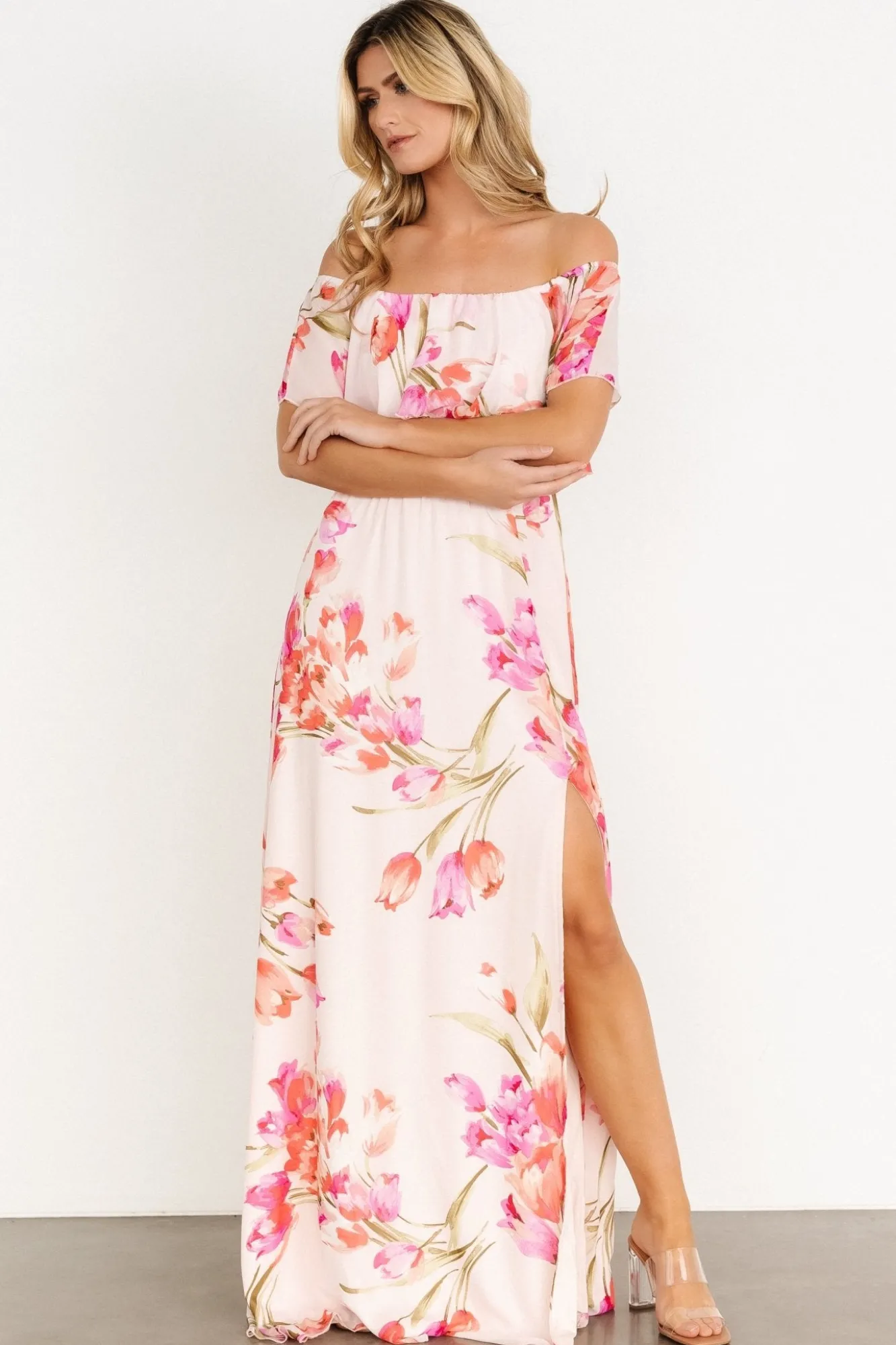 Baltic Born Daphne Off Shoulder Maxi Dress | Blush Floral