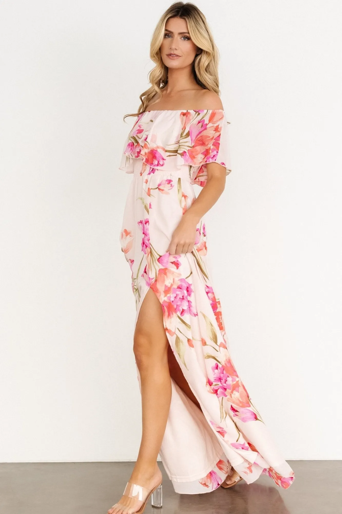 Baltic Born Daphne Off Shoulder Maxi Dress | Blush Floral