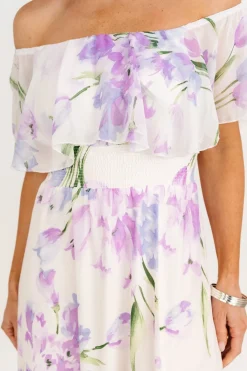 Baltic Born Daphne Off Shoulder Maxi Dress | Ivory + Lavender Floral