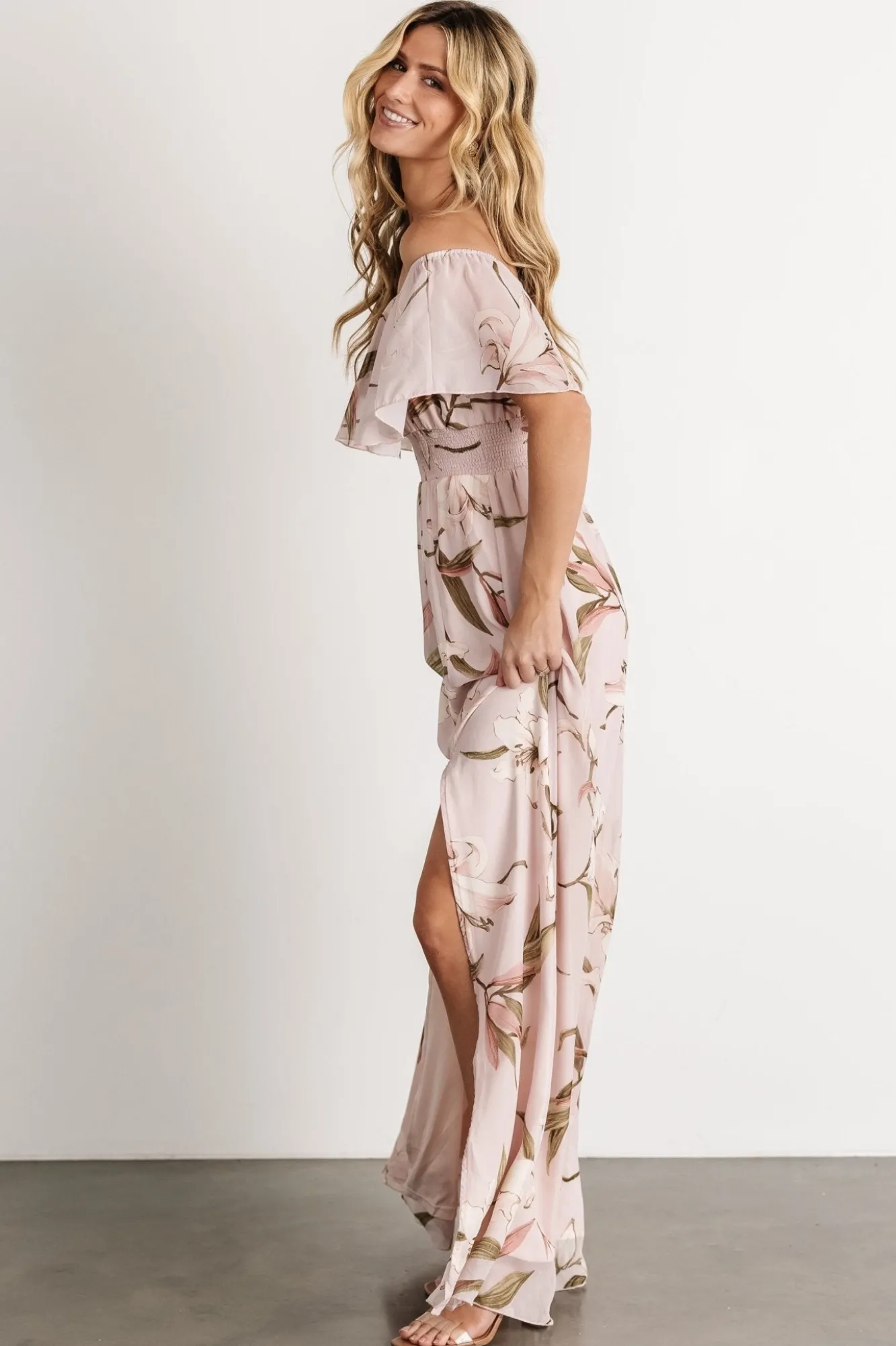 Baltic Born Daphne Off Shoulder Maxi Dress | Mauve Floral