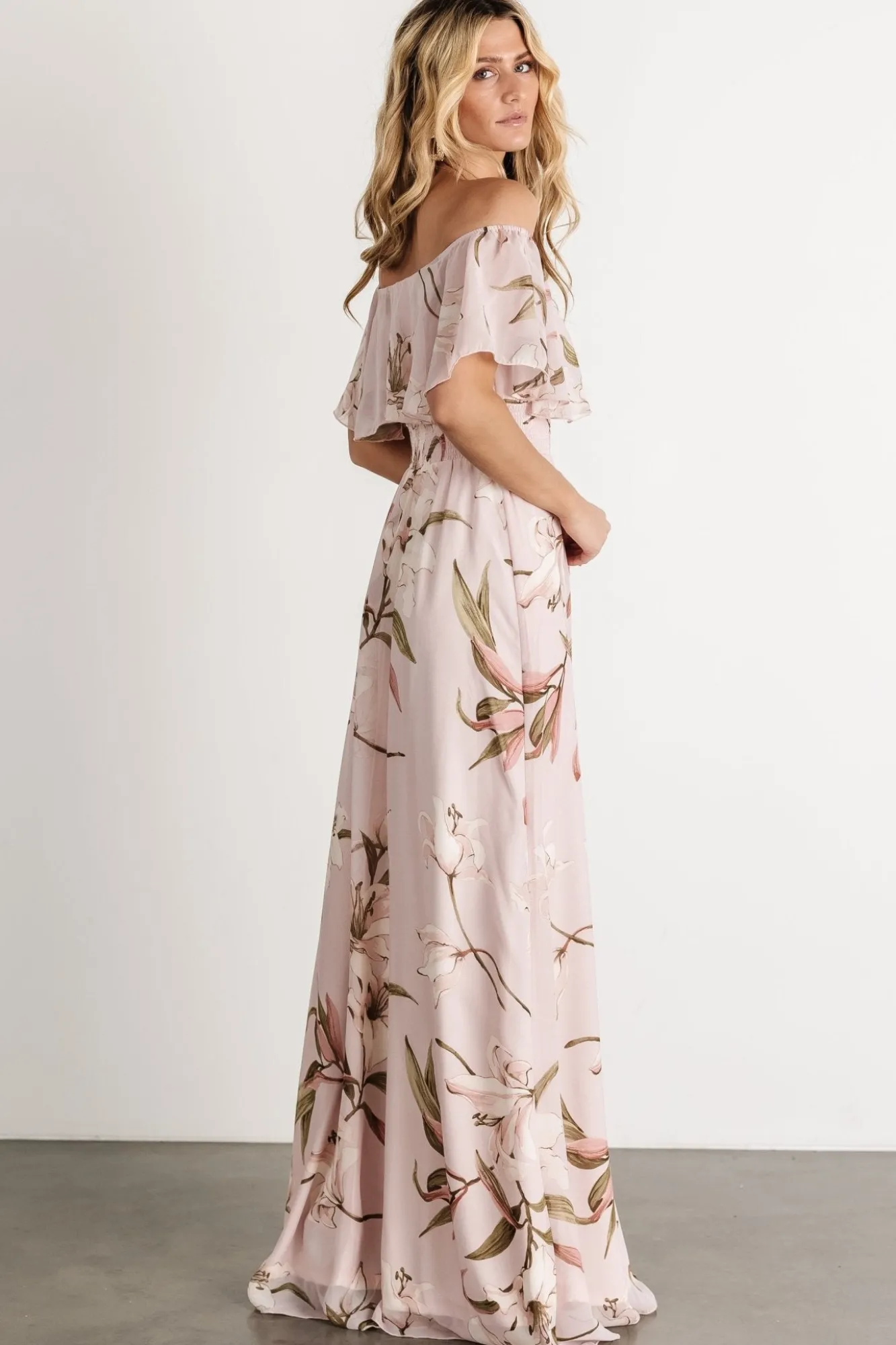 Baltic Born Daphne Off Shoulder Maxi Dress | Mauve Floral