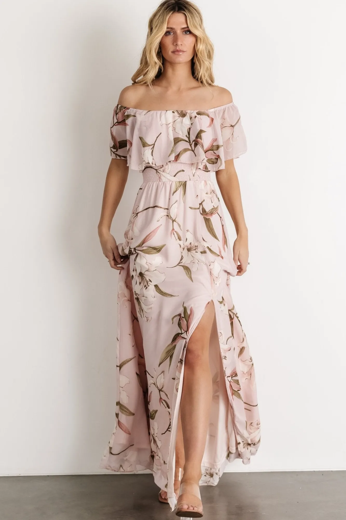 Baltic Born Daphne Off Shoulder Maxi Dress | Mauve Floral