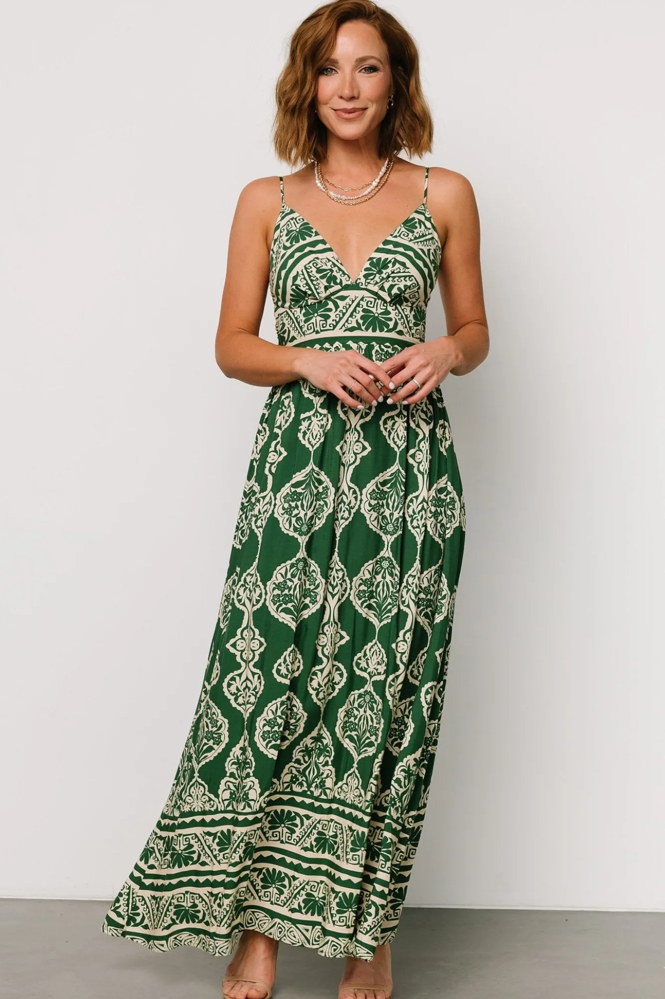 Baltic Born Davinah V Neck Maxi Dress | Green Print