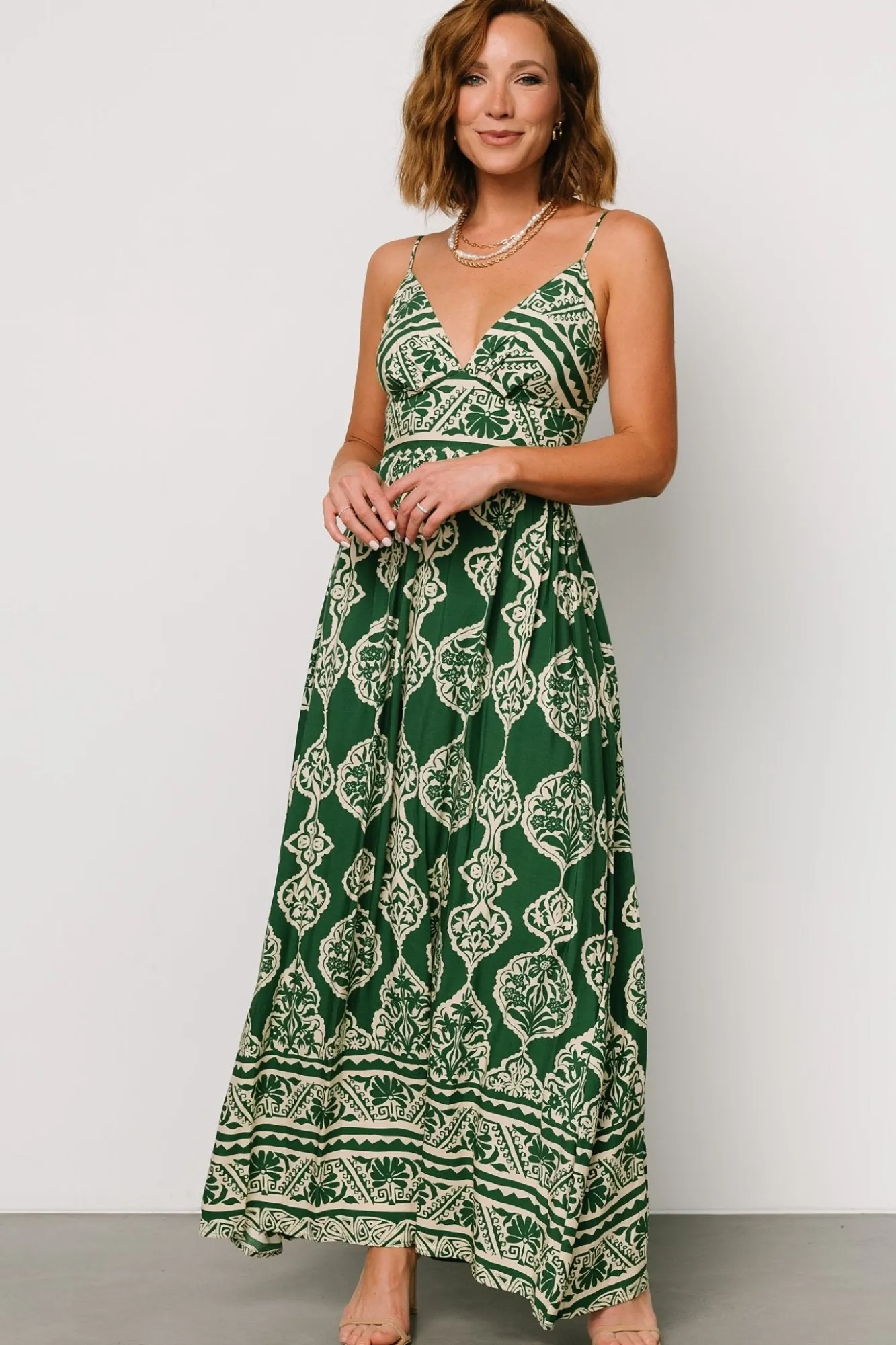 Baltic Born Davinah V Neck Maxi Dress | Green Print