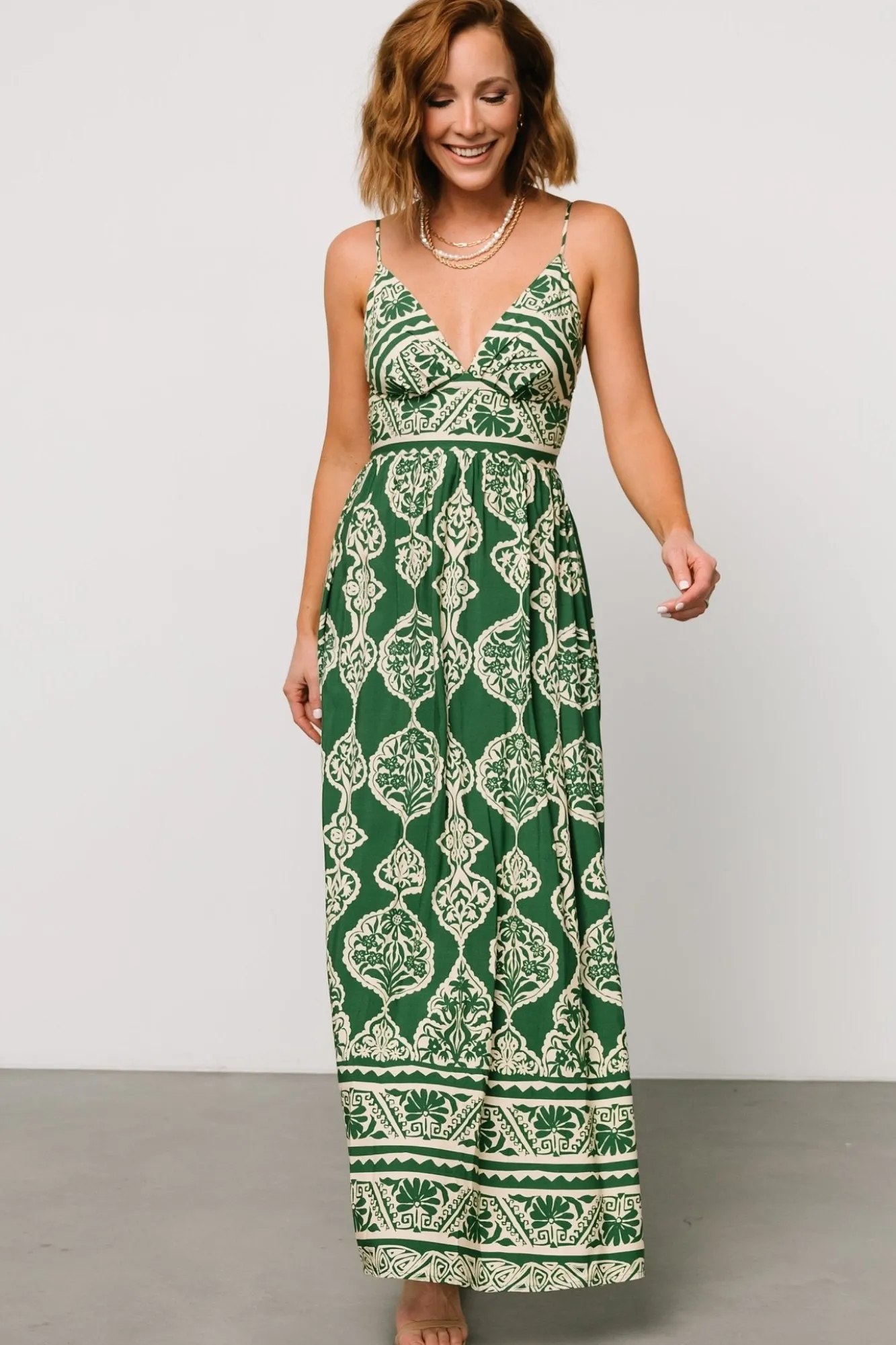 Baltic Born Davinah V Neck Maxi Dress | Green Print