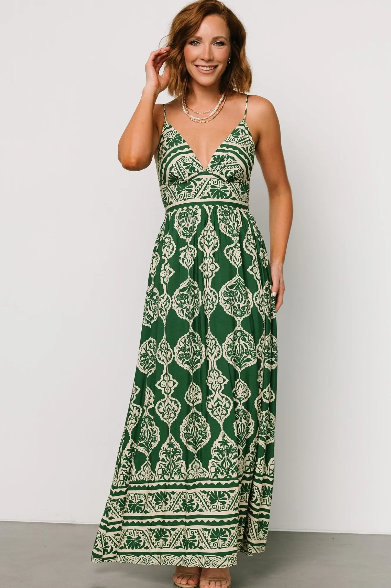Baltic Born Davinah V Neck Maxi Dress | Green Print