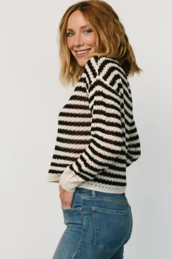 Baltic Born Dawn Open Knit Top | Black + Ivory