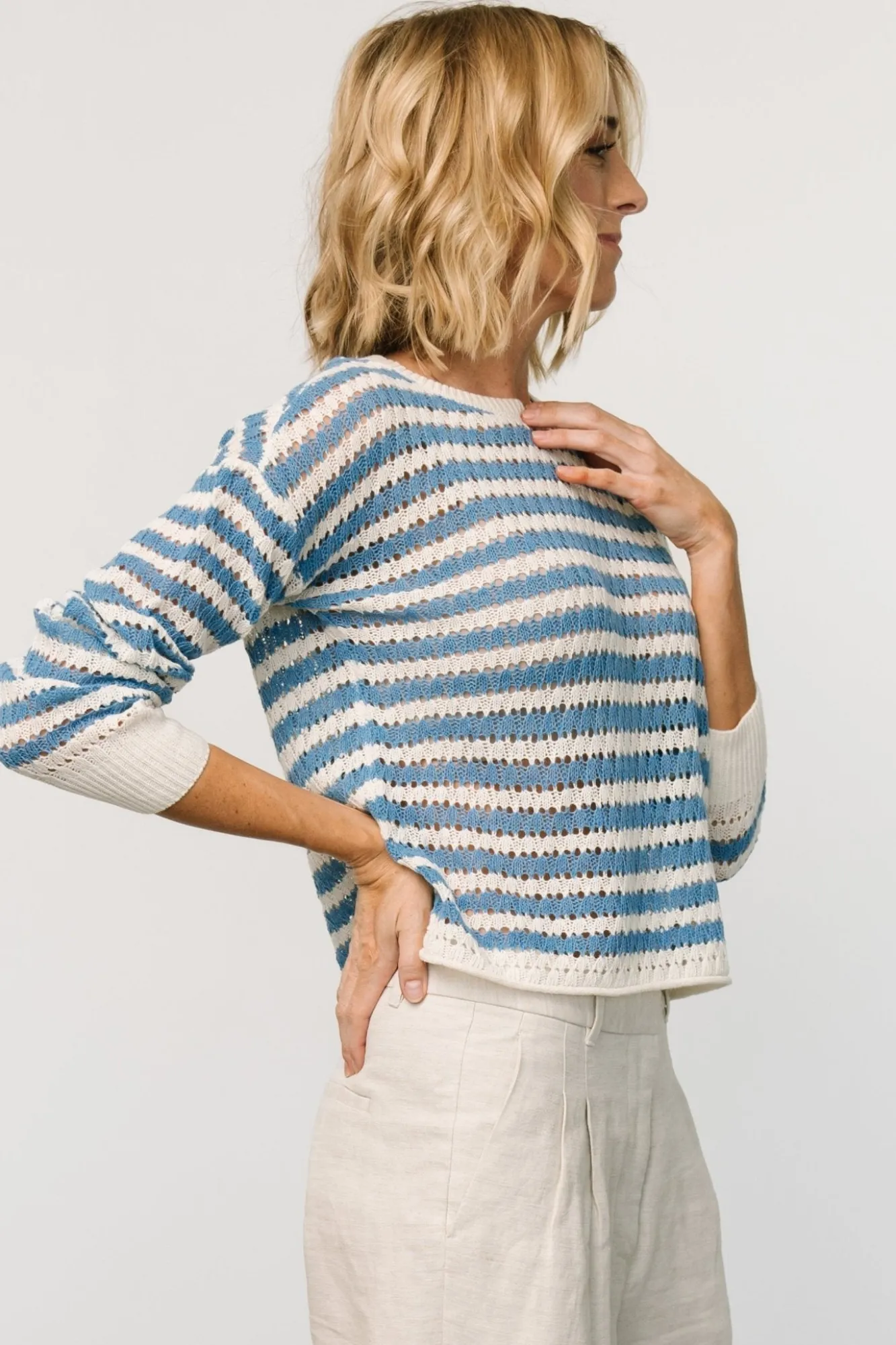 Baltic Born Dawn Open Knit Top | Blue + Ivory