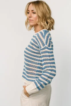 Baltic Born Dawn Open Knit Top | Blue + Ivory