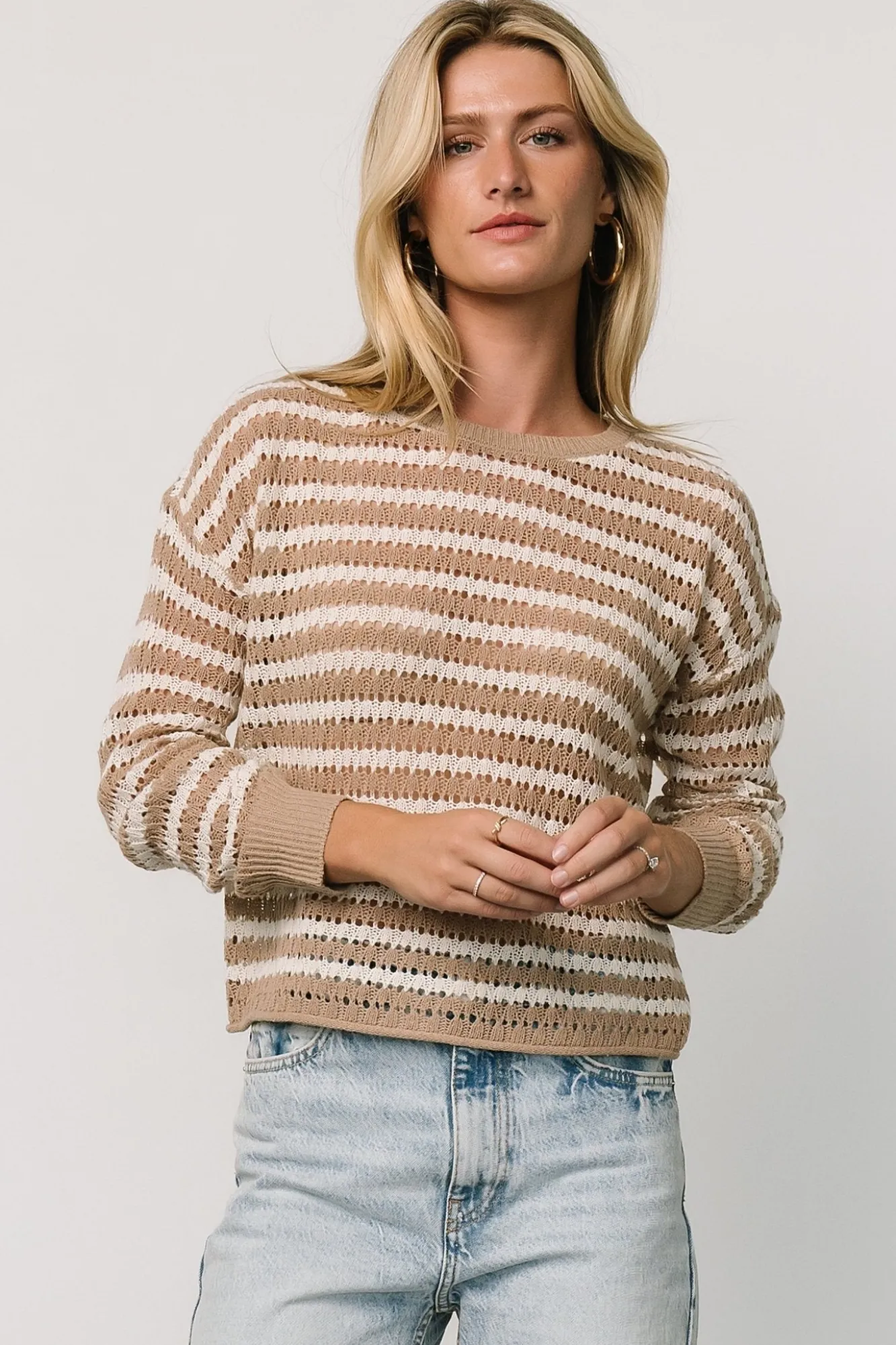 Baltic Born Dawn Open Knit Top | Taupe + Ivory