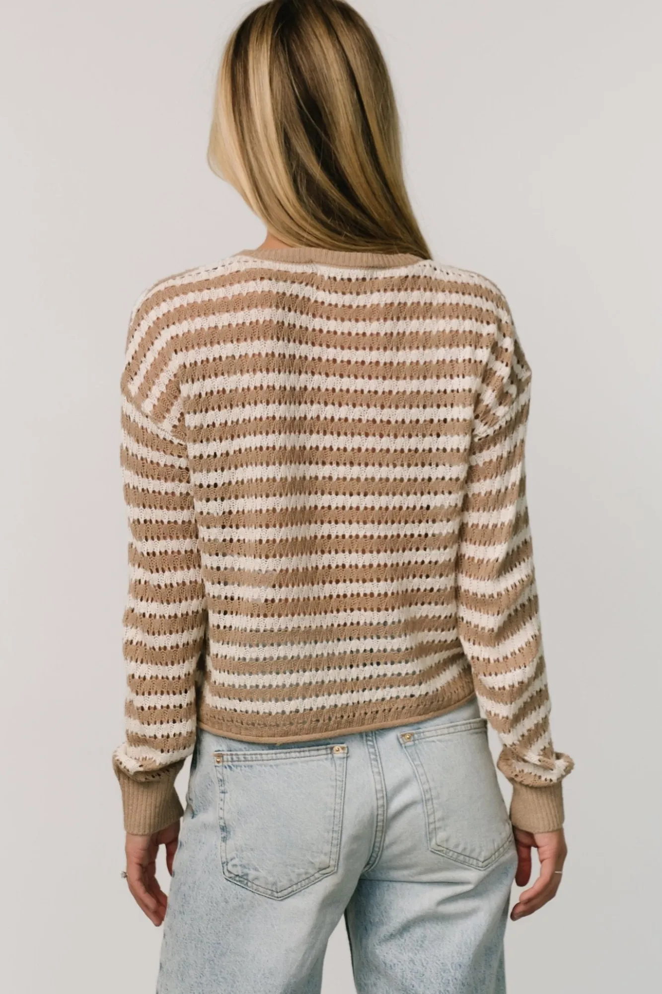 Baltic Born Dawn Open Knit Top | Taupe + Ivory