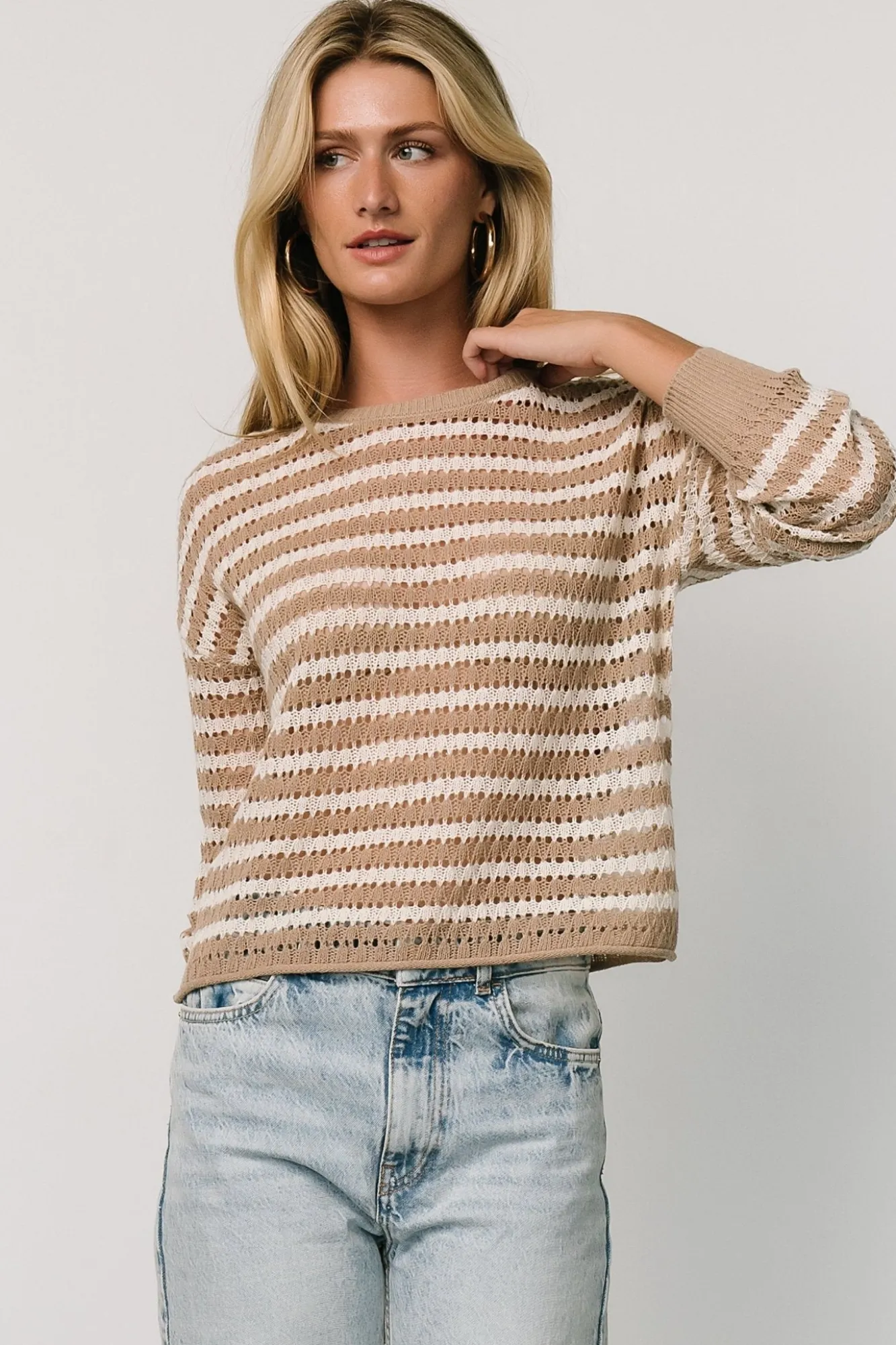 Baltic Born Dawn Open Knit Top | Taupe + Ivory