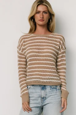 Baltic Born Dawn Open Knit Top | Taupe + Ivory