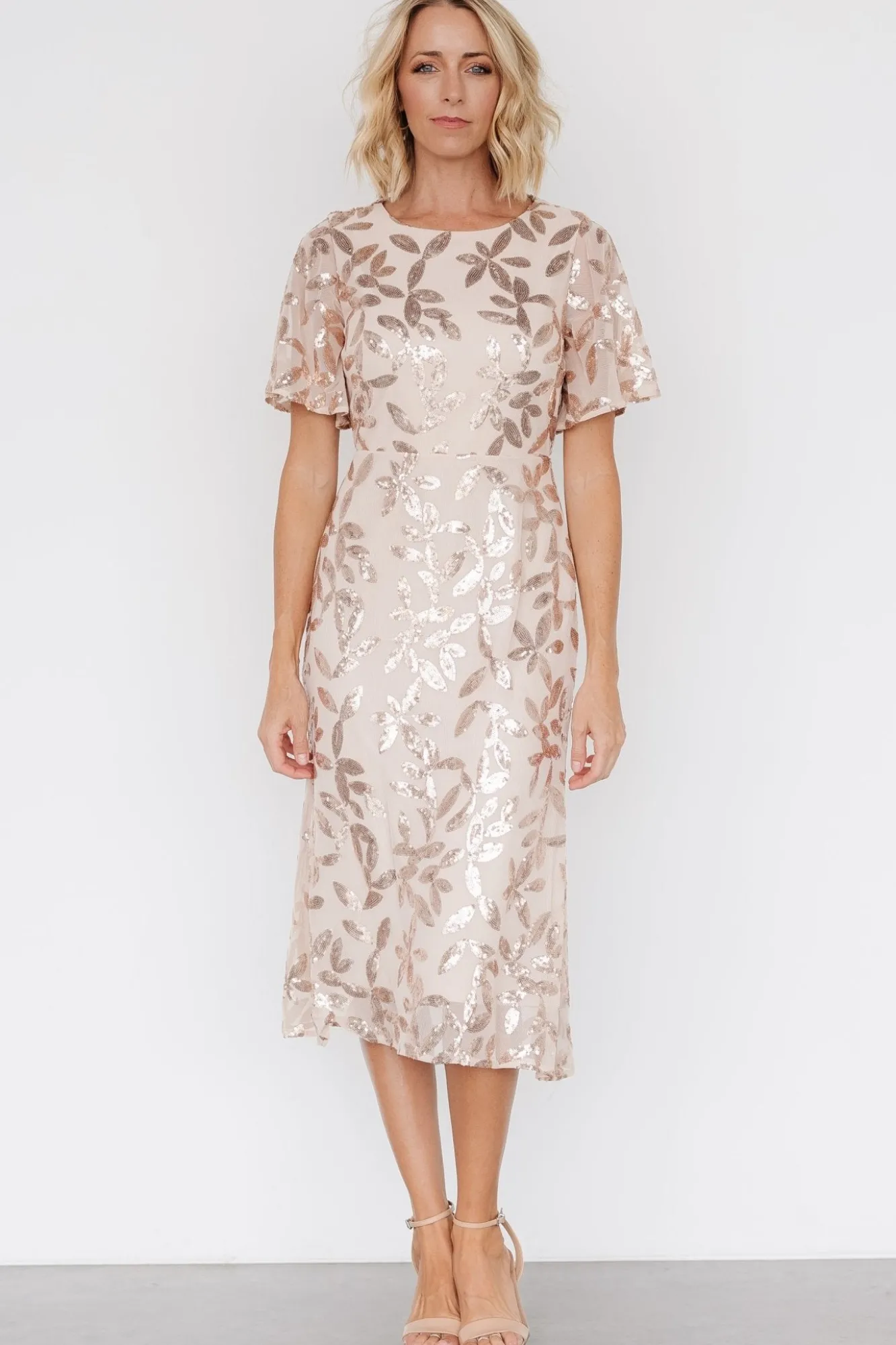 Baltic Born Deanna Sequin Midi Dress | Rose Gold