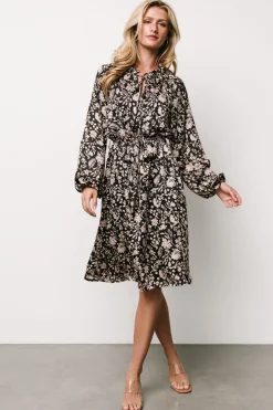 Baltic Born Deena Satin Dress | Black + Taupe Floral