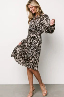Baltic Born Deena Satin Dress | Black + Taupe Floral