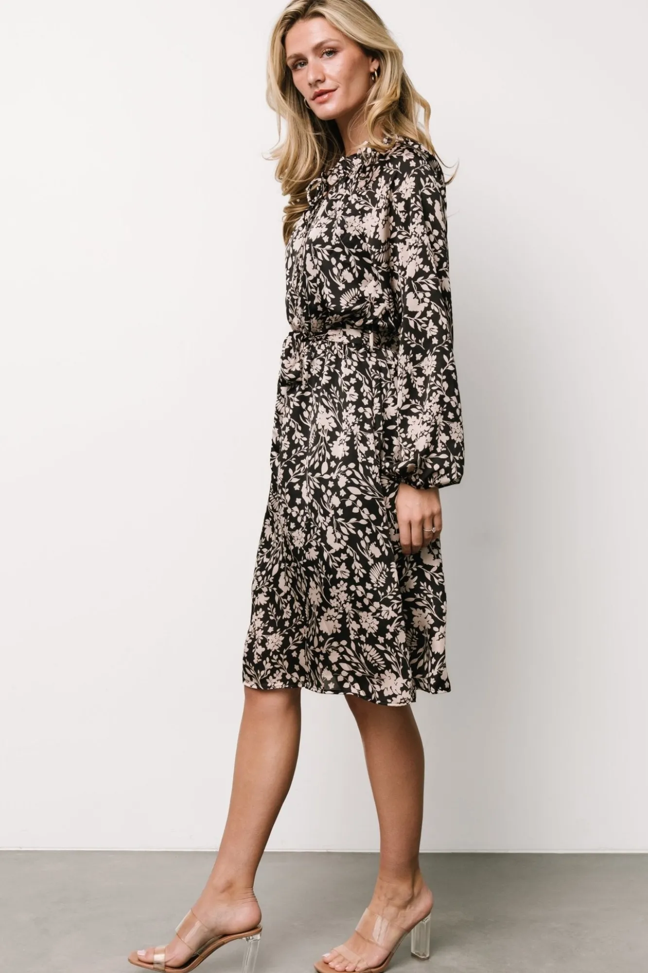 Baltic Born Deena Satin Dress | Black + Taupe Floral