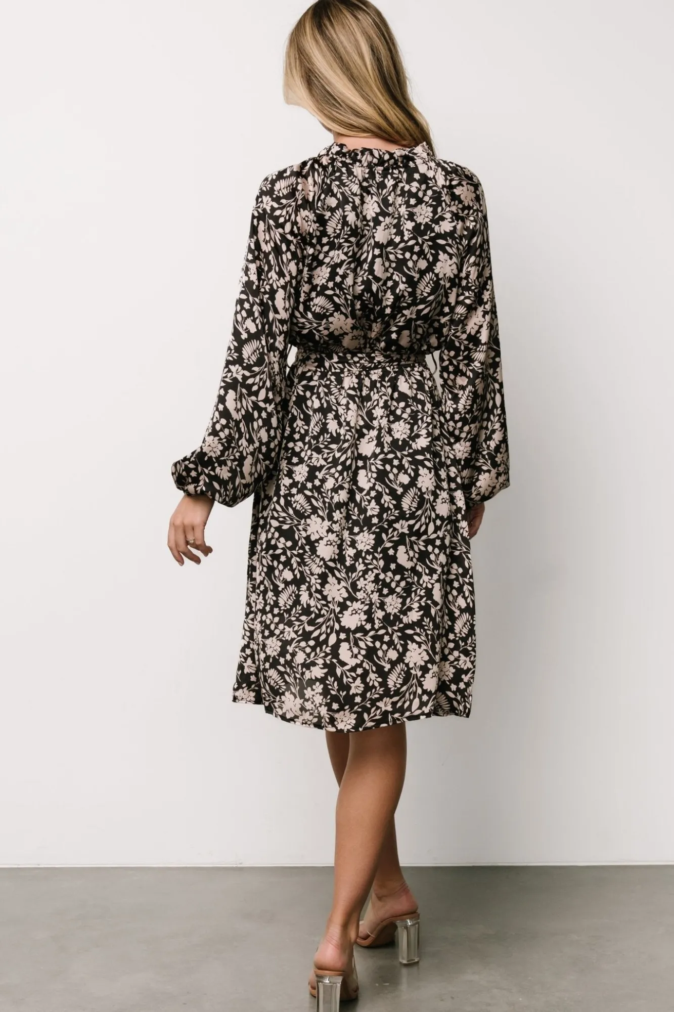 Baltic Born Deena Satin Dress | Black + Taupe Floral