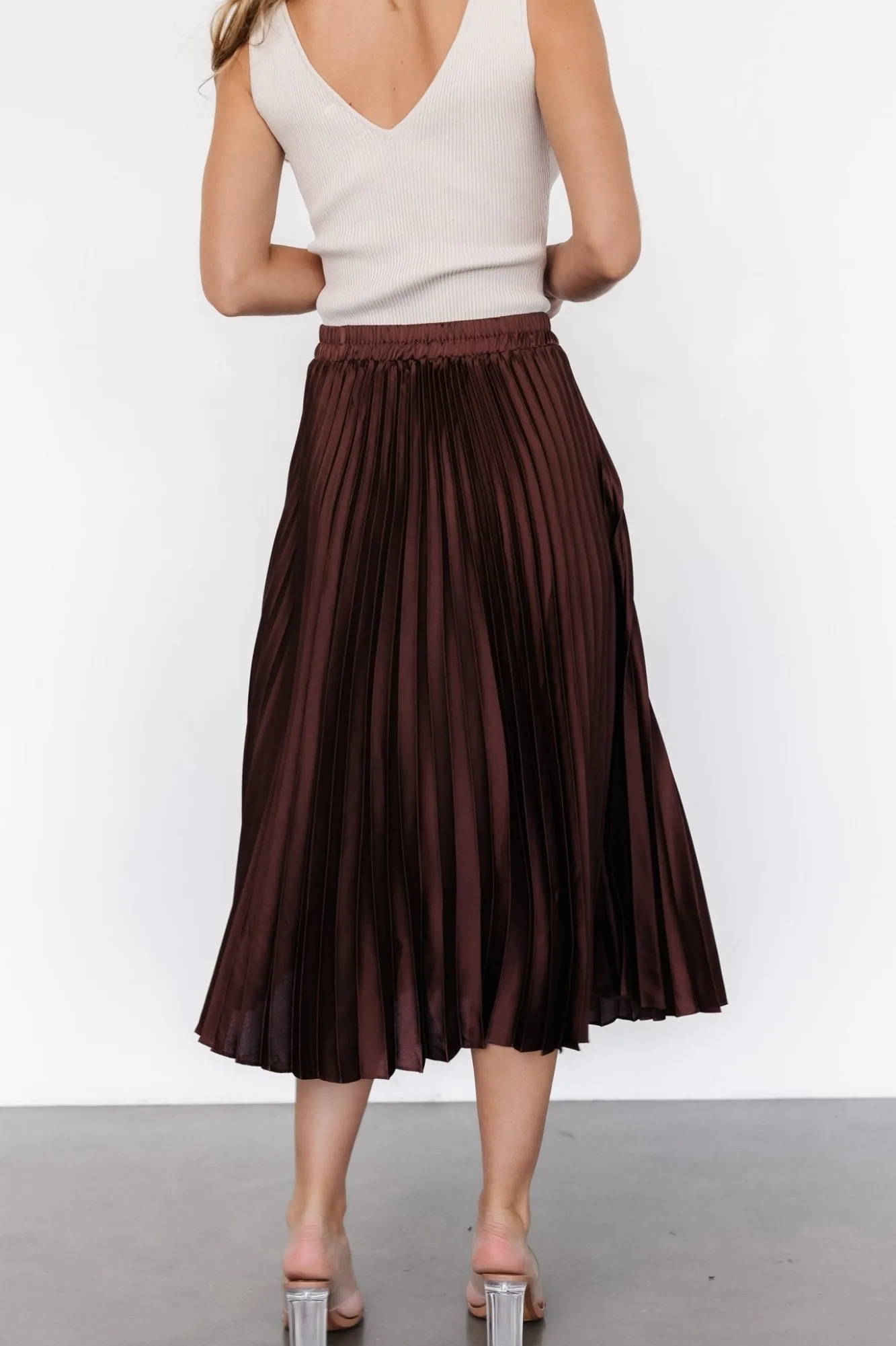 Baltic Born Demetria Pleated Midi Skirt | Dark Brown