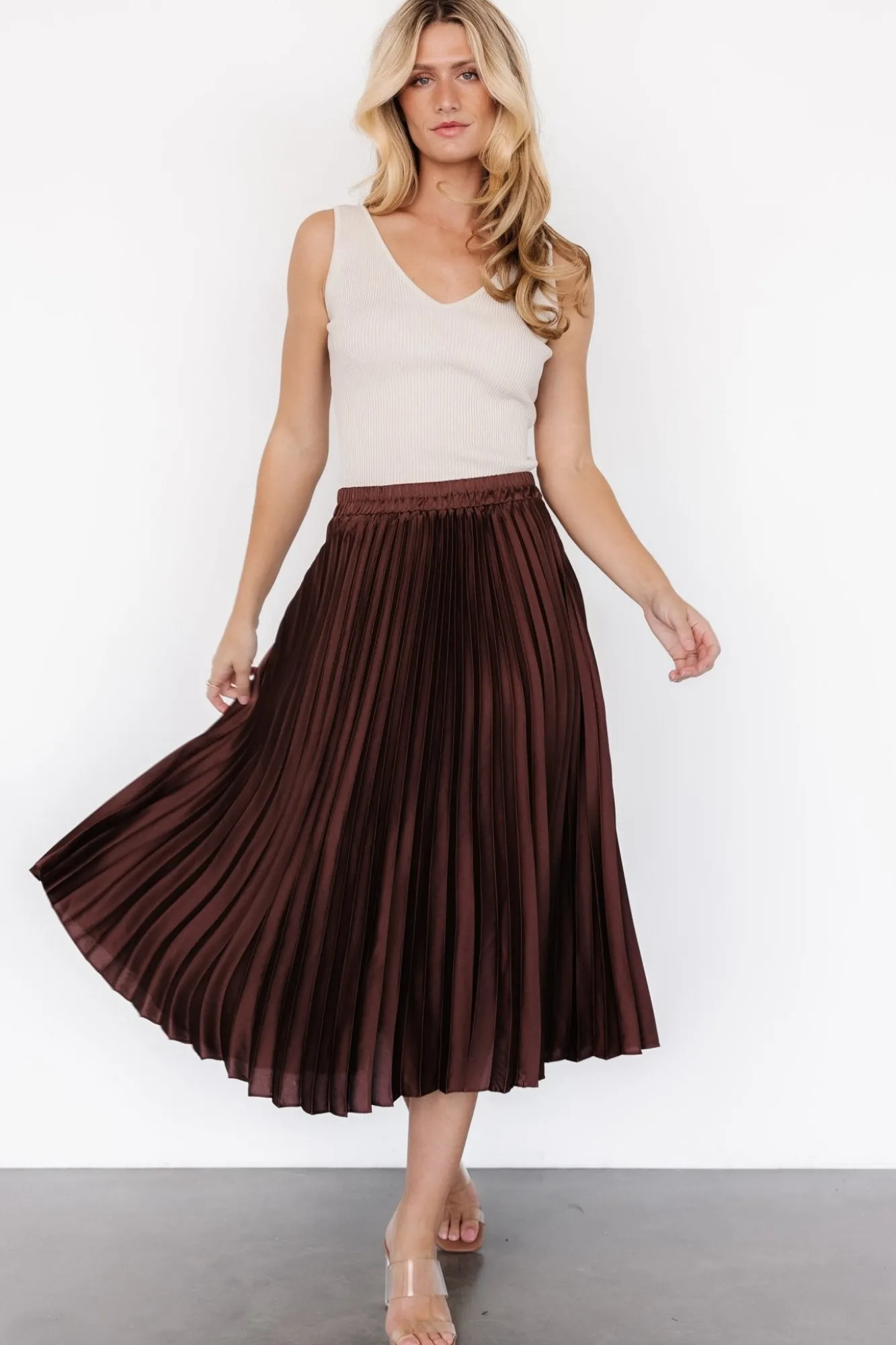 Baltic Born Demetria Pleated Midi Skirt | Dark Brown