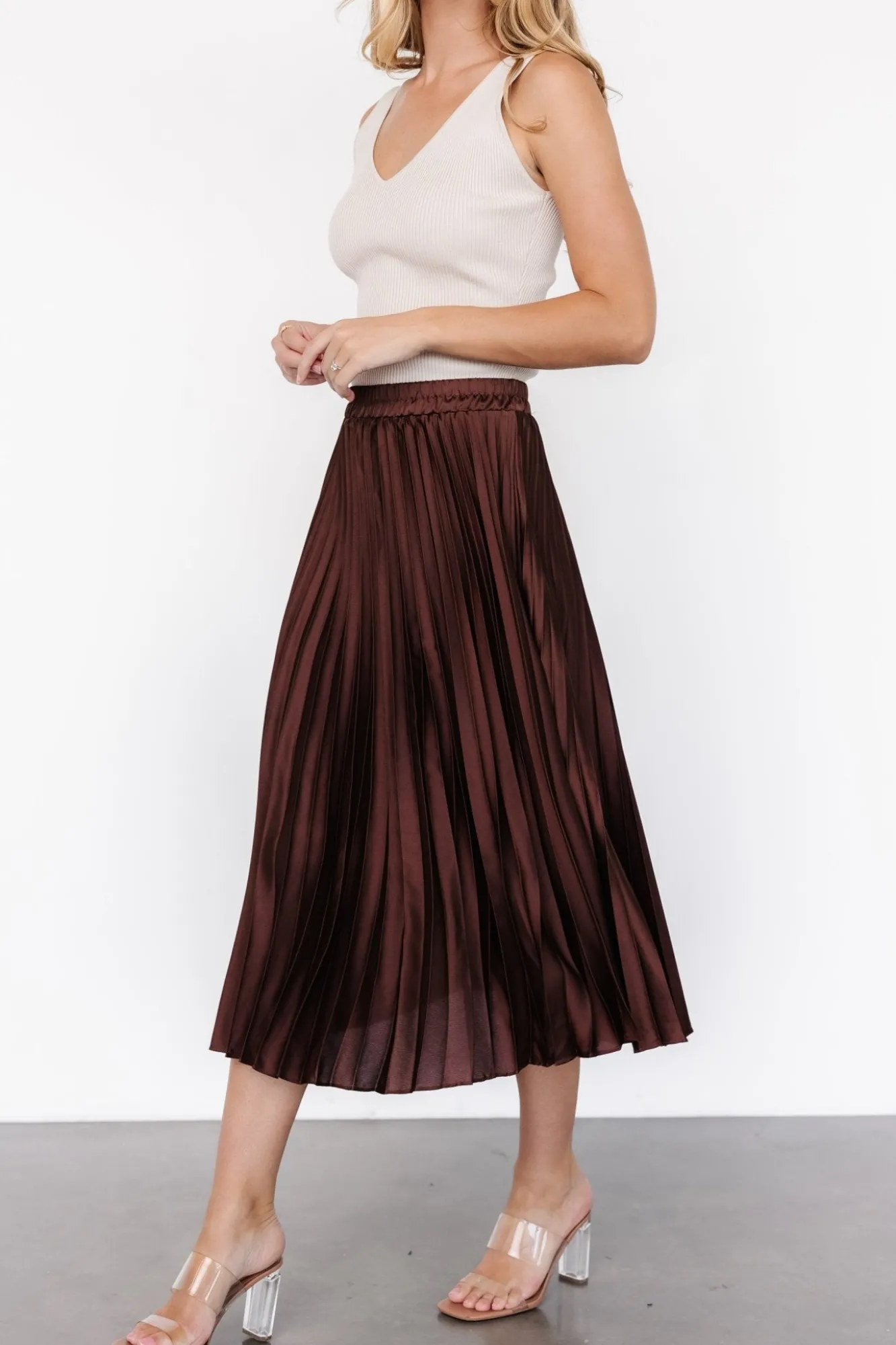 Baltic Born Demetria Pleated Midi Skirt | Dark Brown