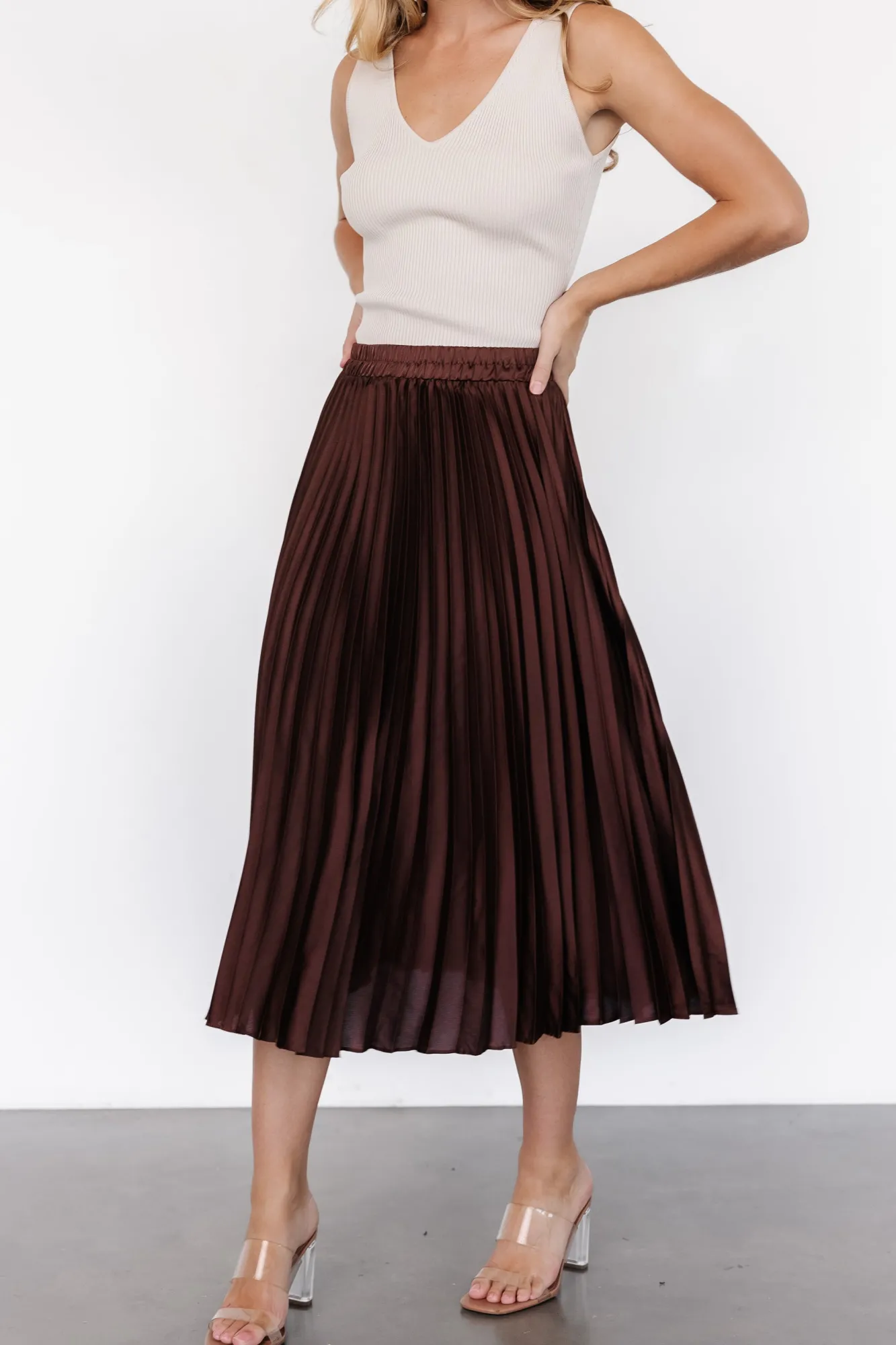 Baltic Born Demetria Pleated Midi Skirt | Dark Brown