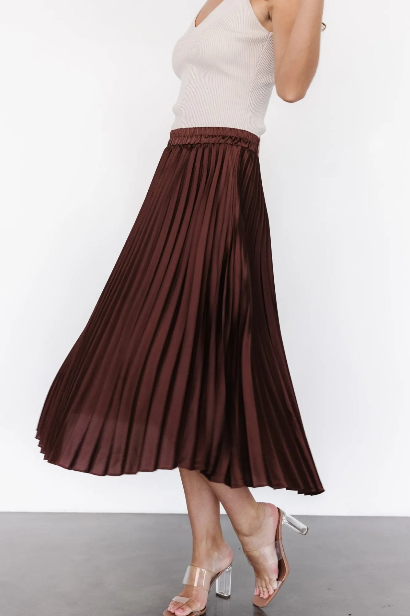 Baltic Born Demetria Pleated Midi Skirt | Dark Brown