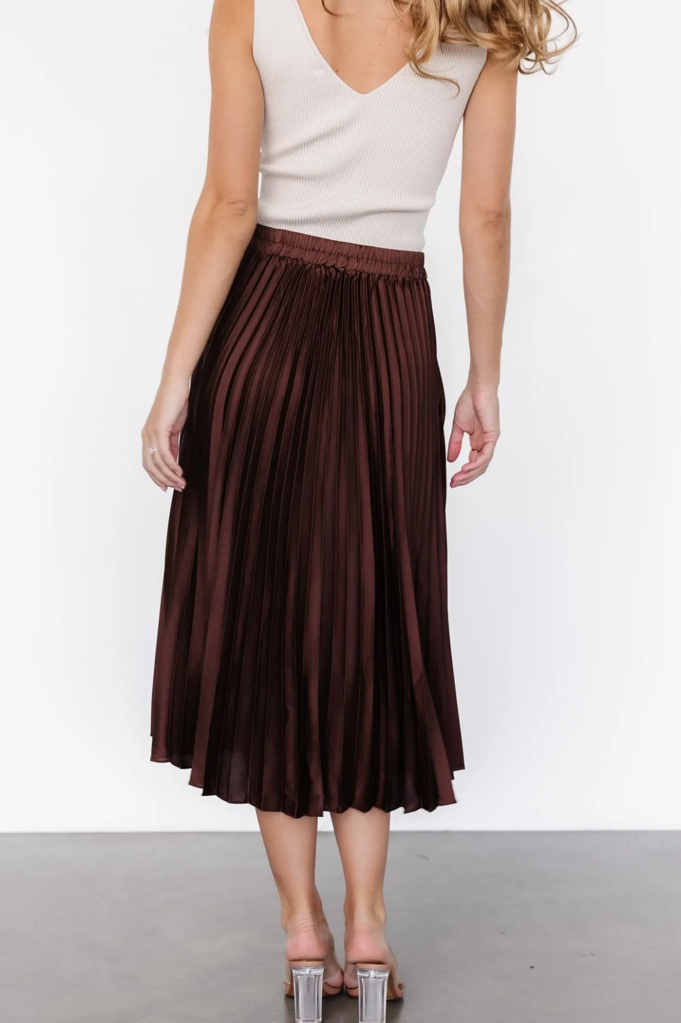 Baltic Born Demetria Pleated Midi Skirt | Dark Brown