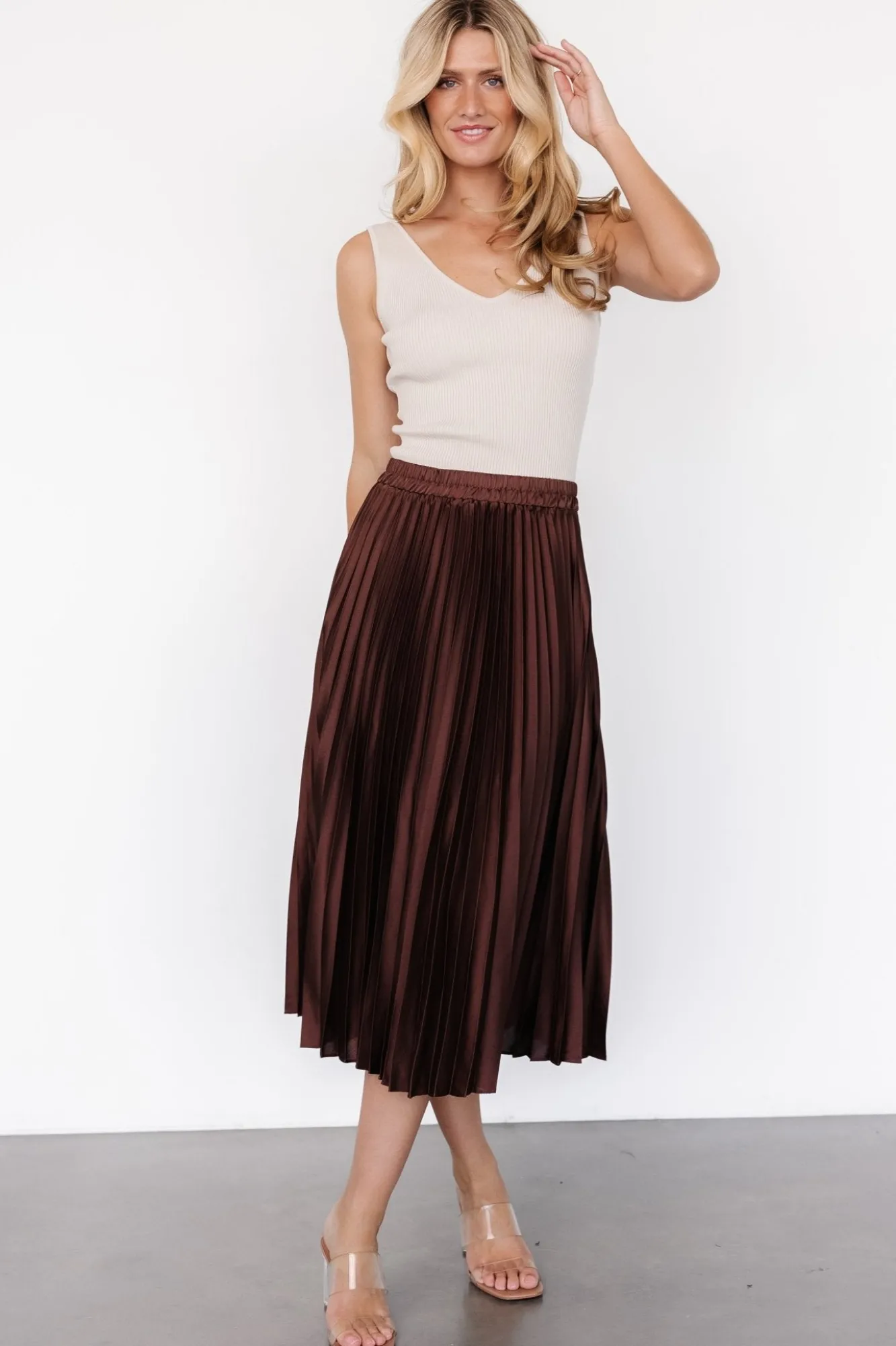 Baltic Born Demetria Pleated Midi Skirt | Dark Brown