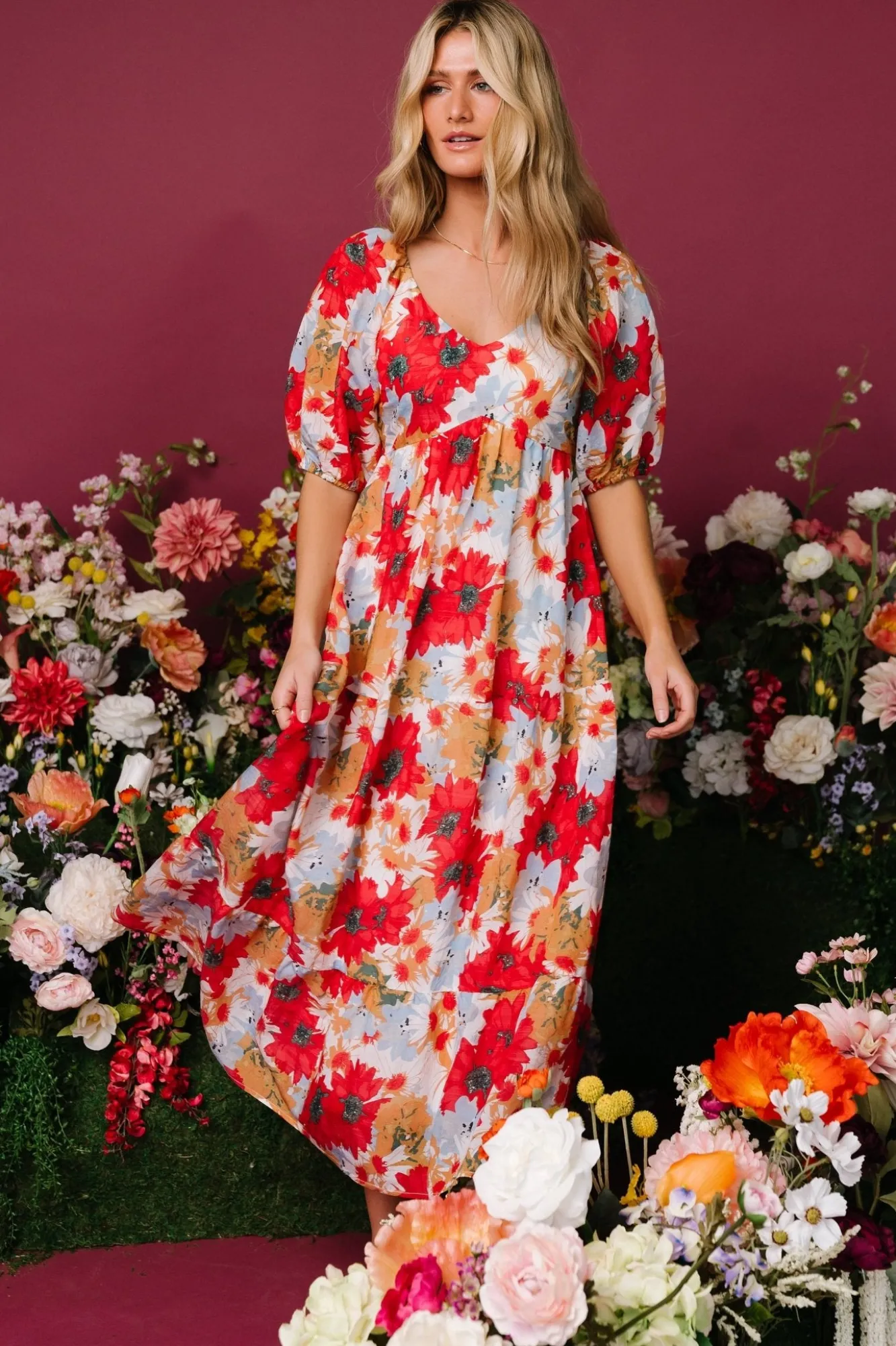 Baltic Born Denton Midi Dress | Red Multi