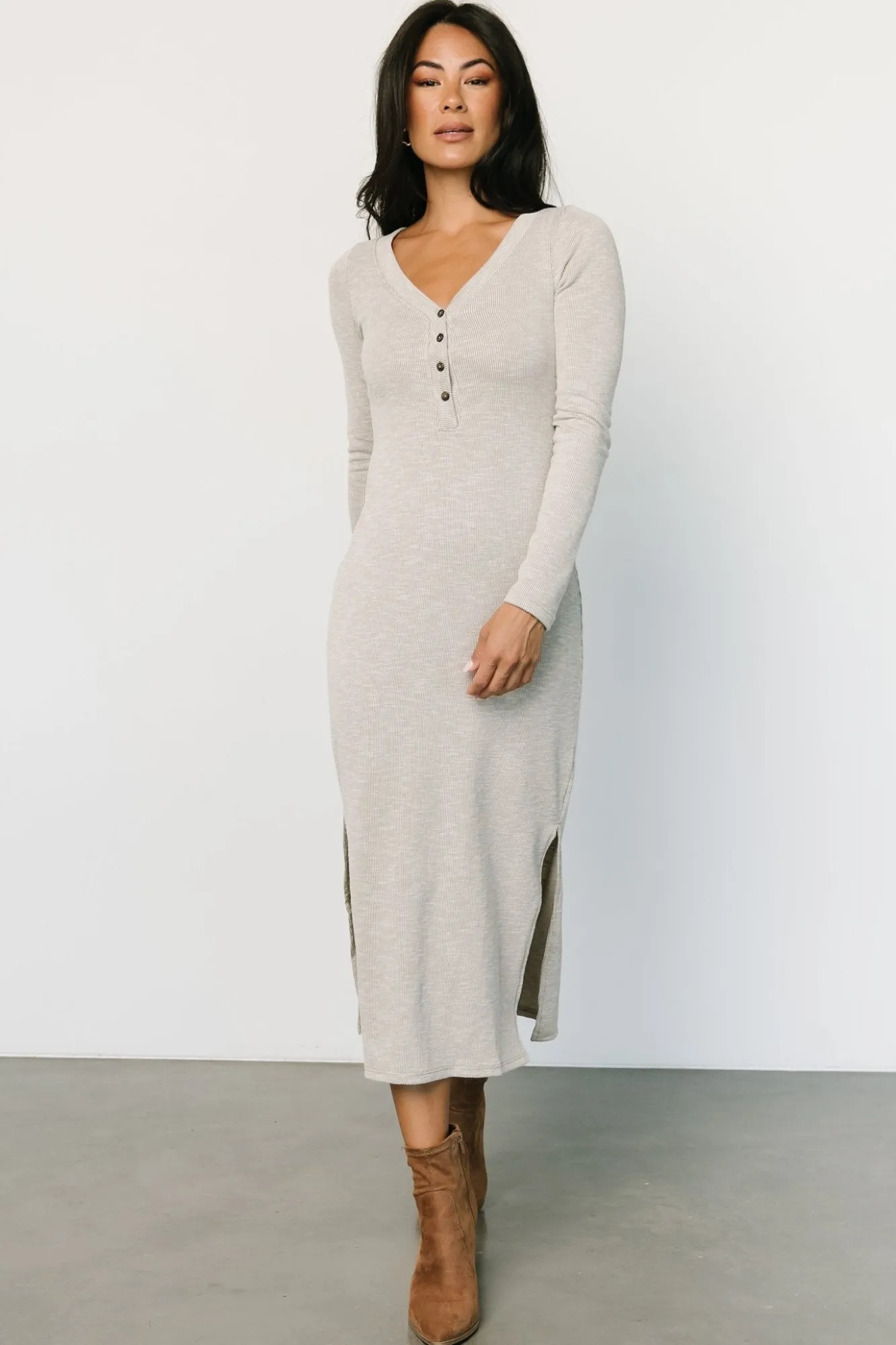 Baltic Born Denver Ribbed Midi Dress | Light Gray