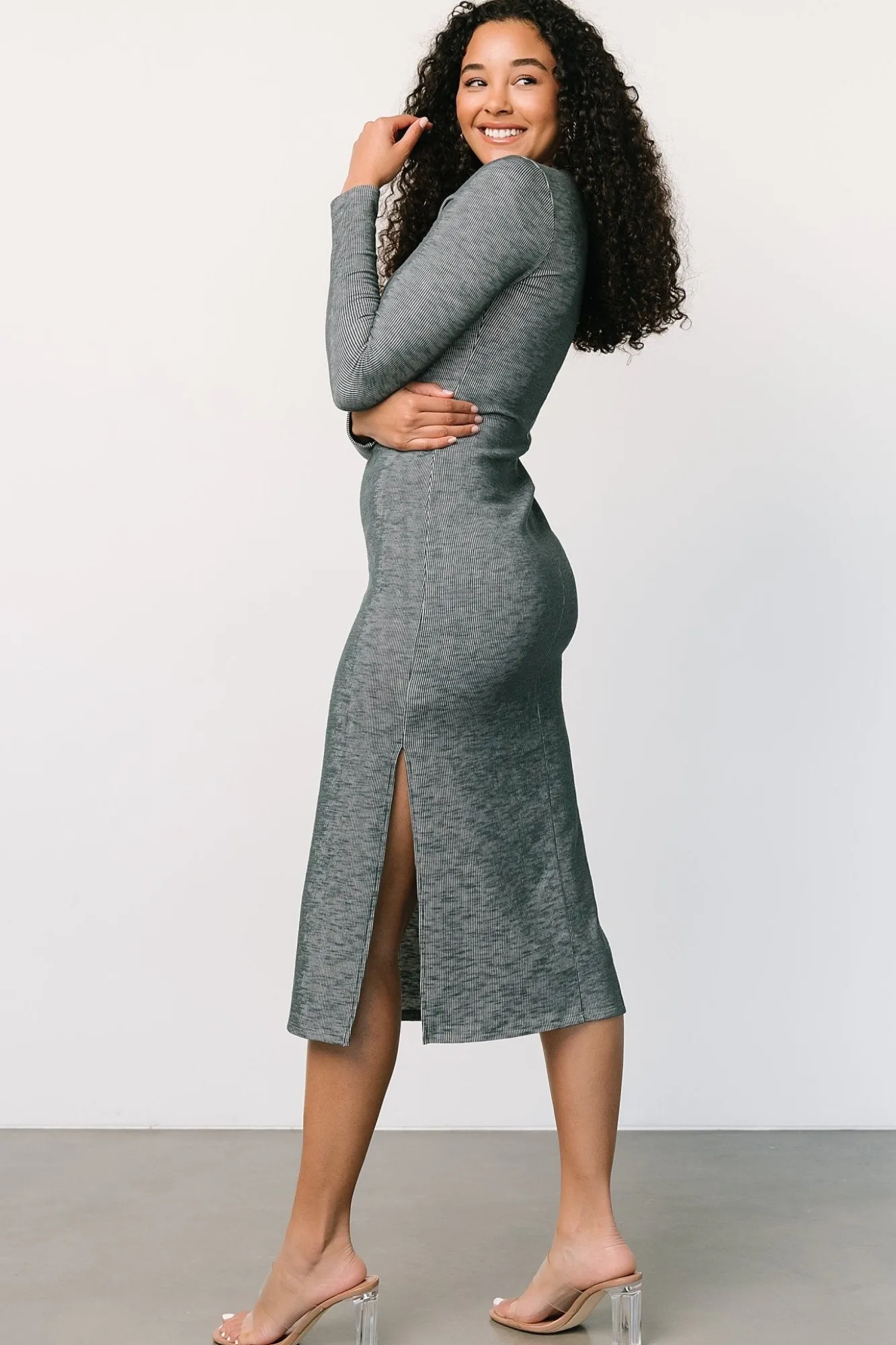 Baltic Born Denver Ribbed Midi Dress | Heathered Jade