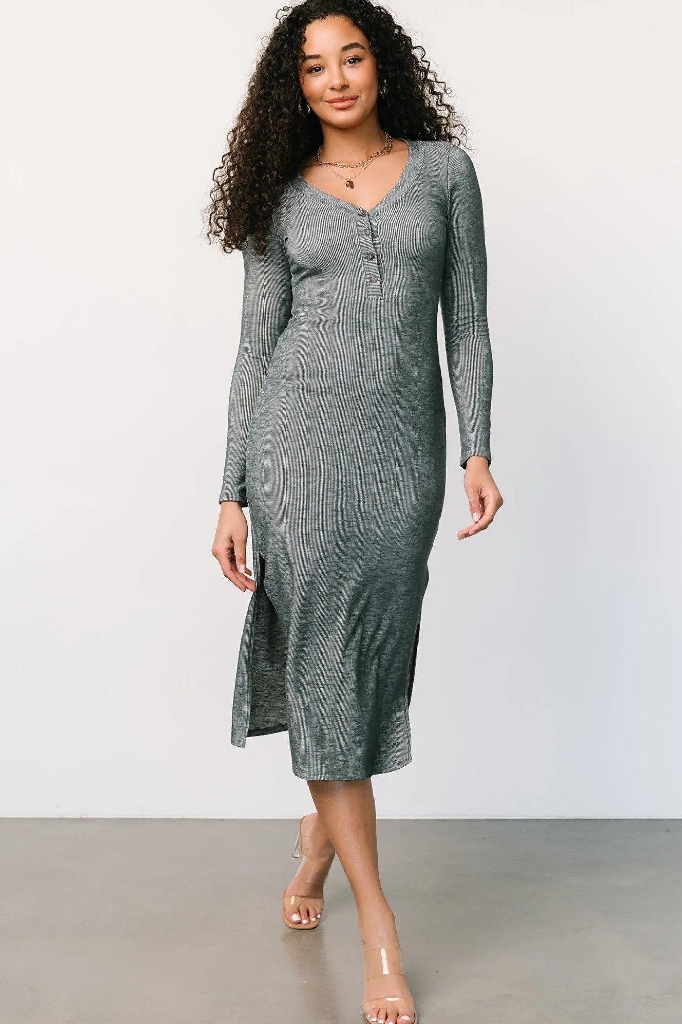 Baltic Born Denver Ribbed Midi Dress | Heathered Jade