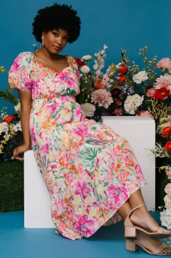 Baltic Born Denzel Puff Sleeve Midi Dress | Multi Floral