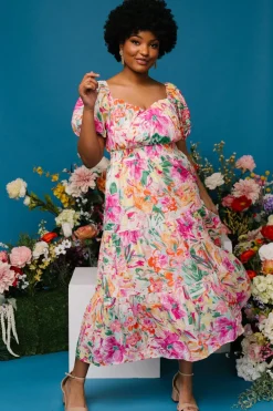 Baltic Born Denzel Puff Sleeve Midi Dress | Multi Floral