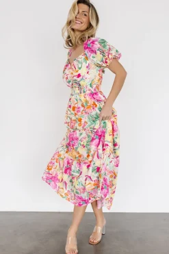 Baltic Born Denzel Puff Sleeve Midi Dress | Multi Floral