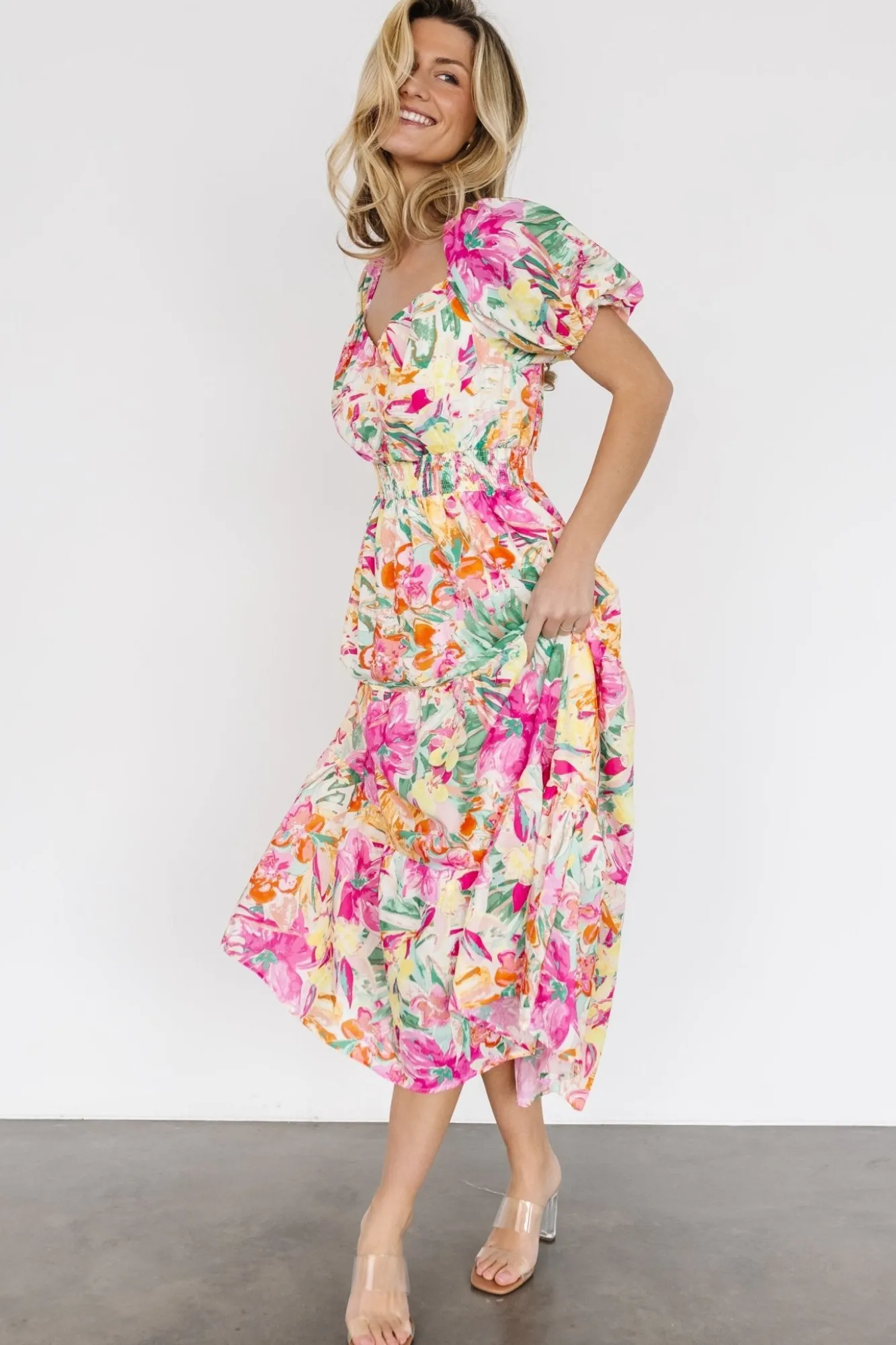 Baltic Born Denzel Puff Sleeve Midi Dress | Multi Floral