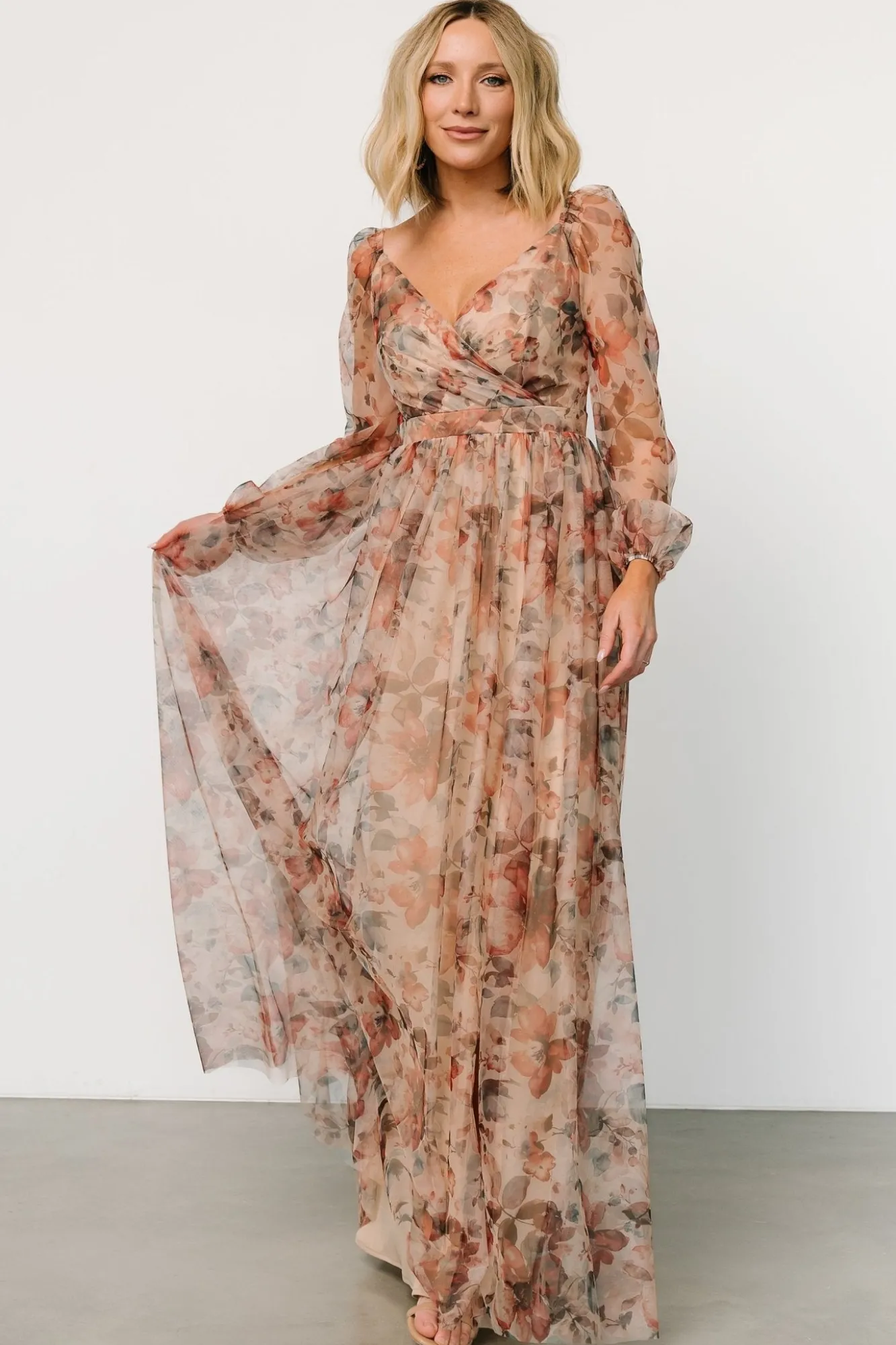 Baltic Born Desiree Tulle Maxi Dress | Taupe Floral