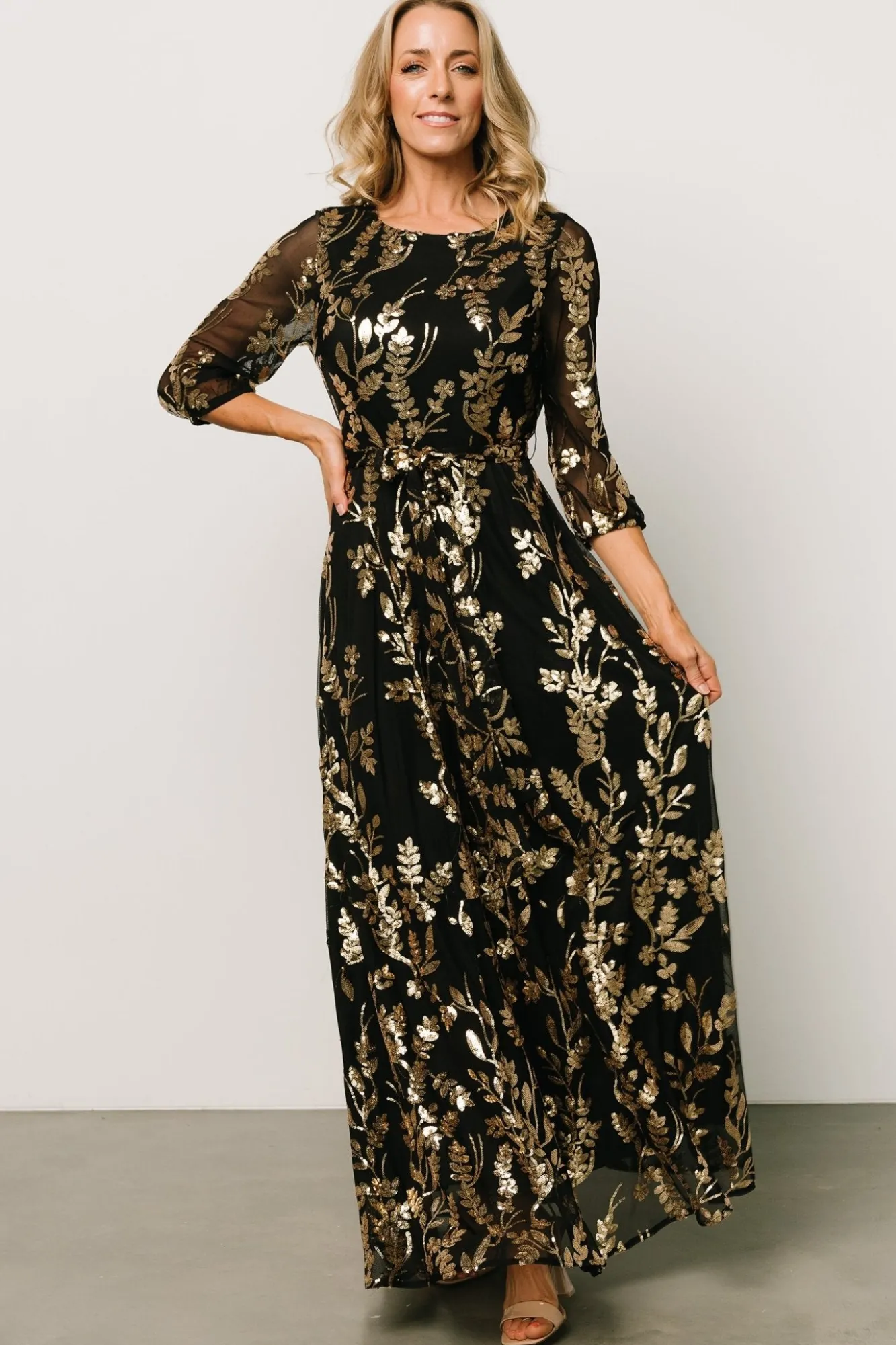 Baltic Born Destiny Sequin Maxi Dress | Black + Gold