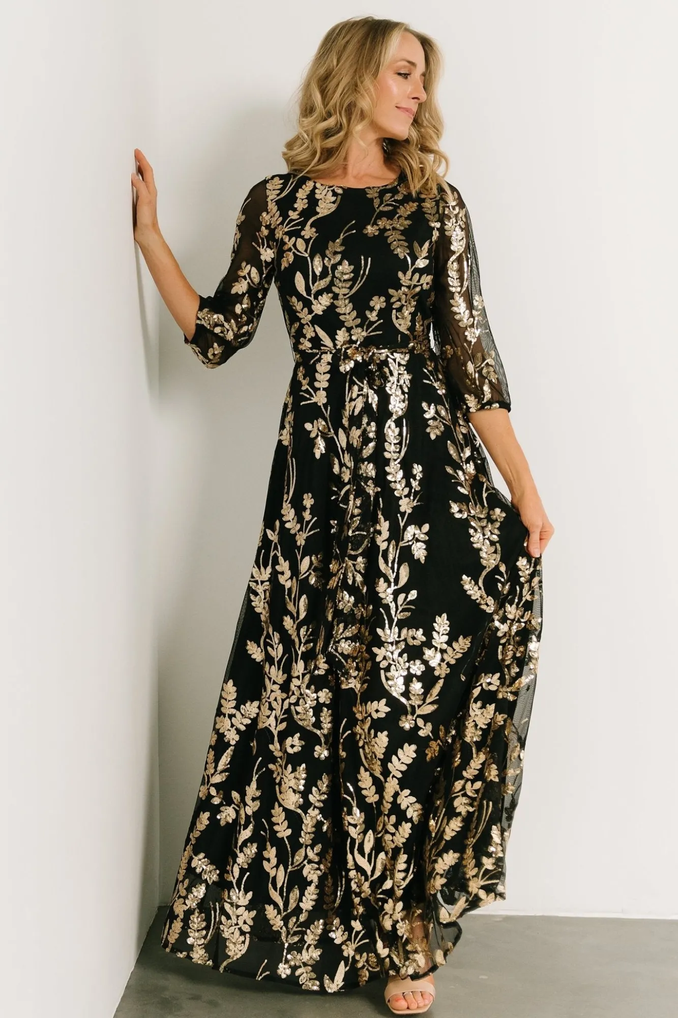 Baltic Born Destiny Sequin Maxi Dress | Black + Gold