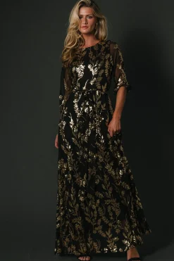 Baltic Born Destiny Sequin Maxi Dress | Black + Gold