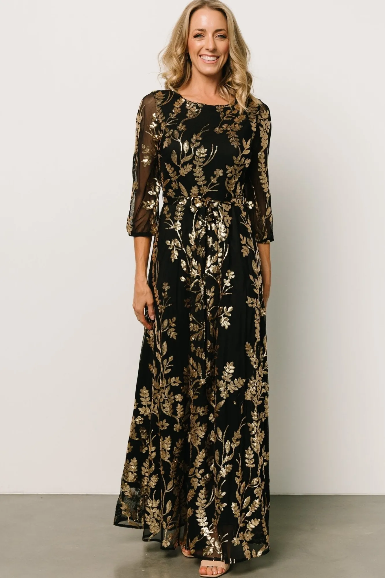 Baltic Born Destiny Sequin Maxi Dress | Black + Gold