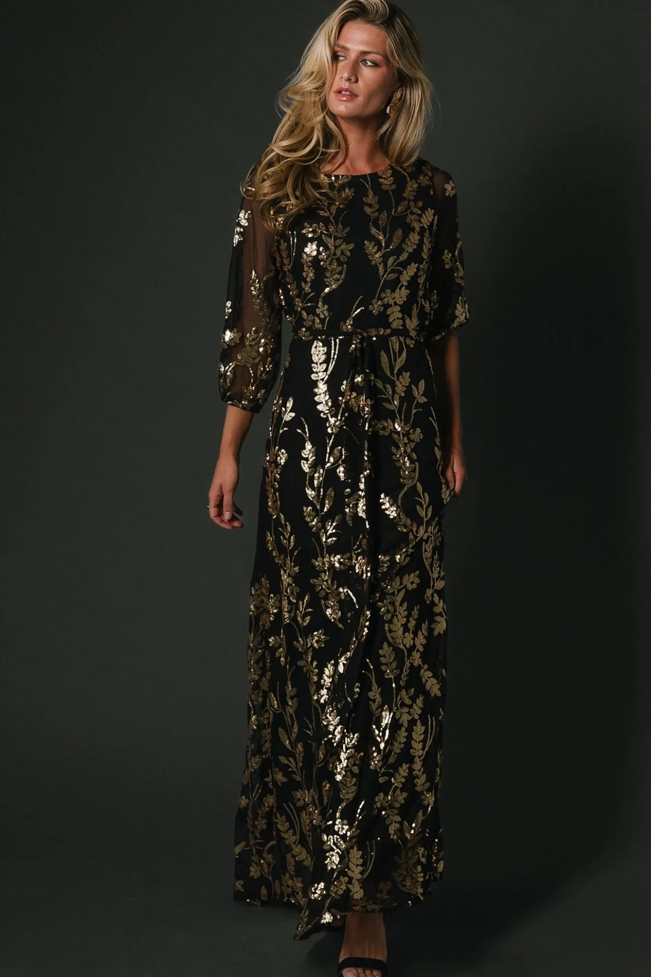 Baltic Born Destiny Sequin Maxi Dress | Black + Gold