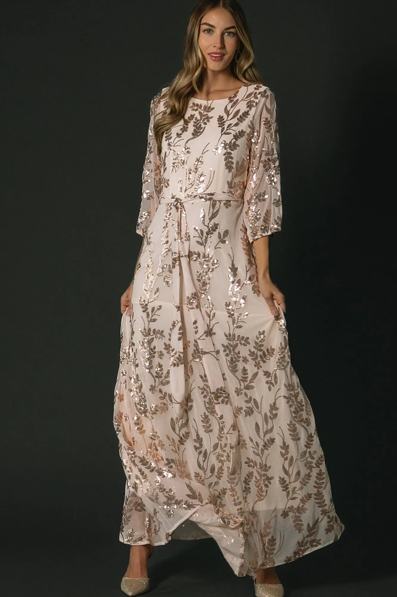 Baltic Born Destiny Sequin Maxi Dress | Rose Gold
