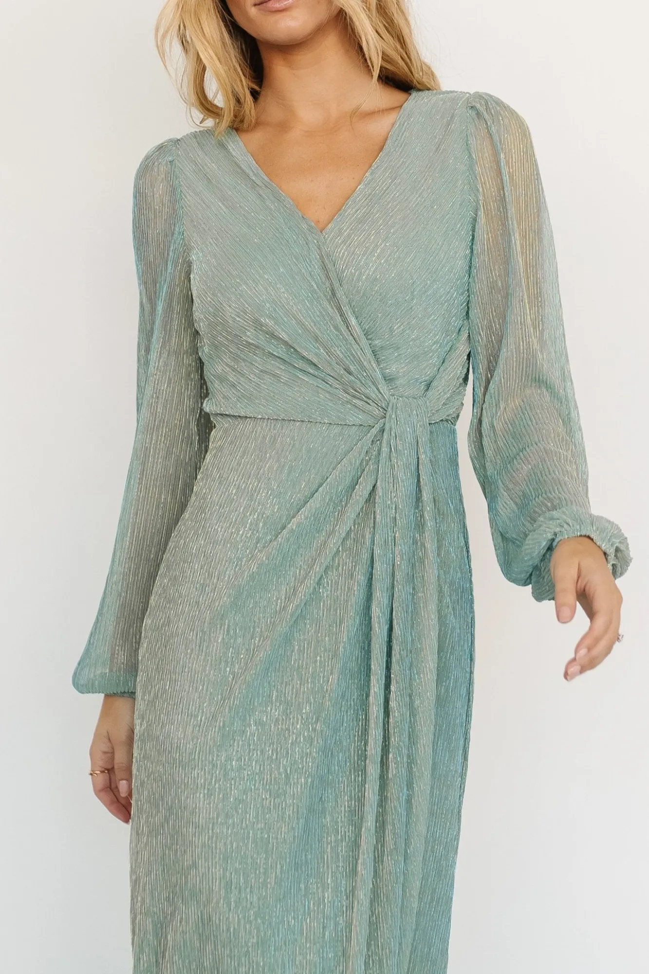 Baltic Born Devlyn Pleated Dress | Blue Sage Shimmer