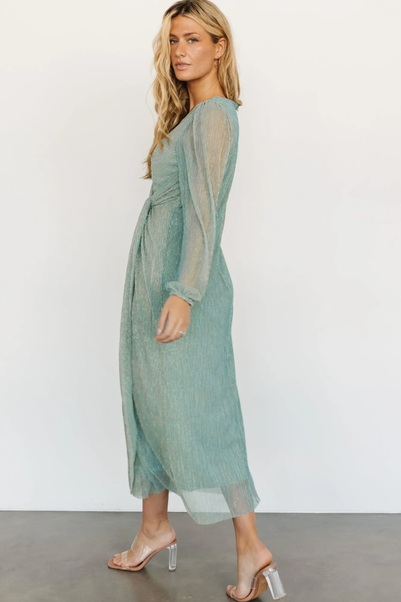 Baltic Born Devlyn Pleated Dress | Blue Sage Shimmer