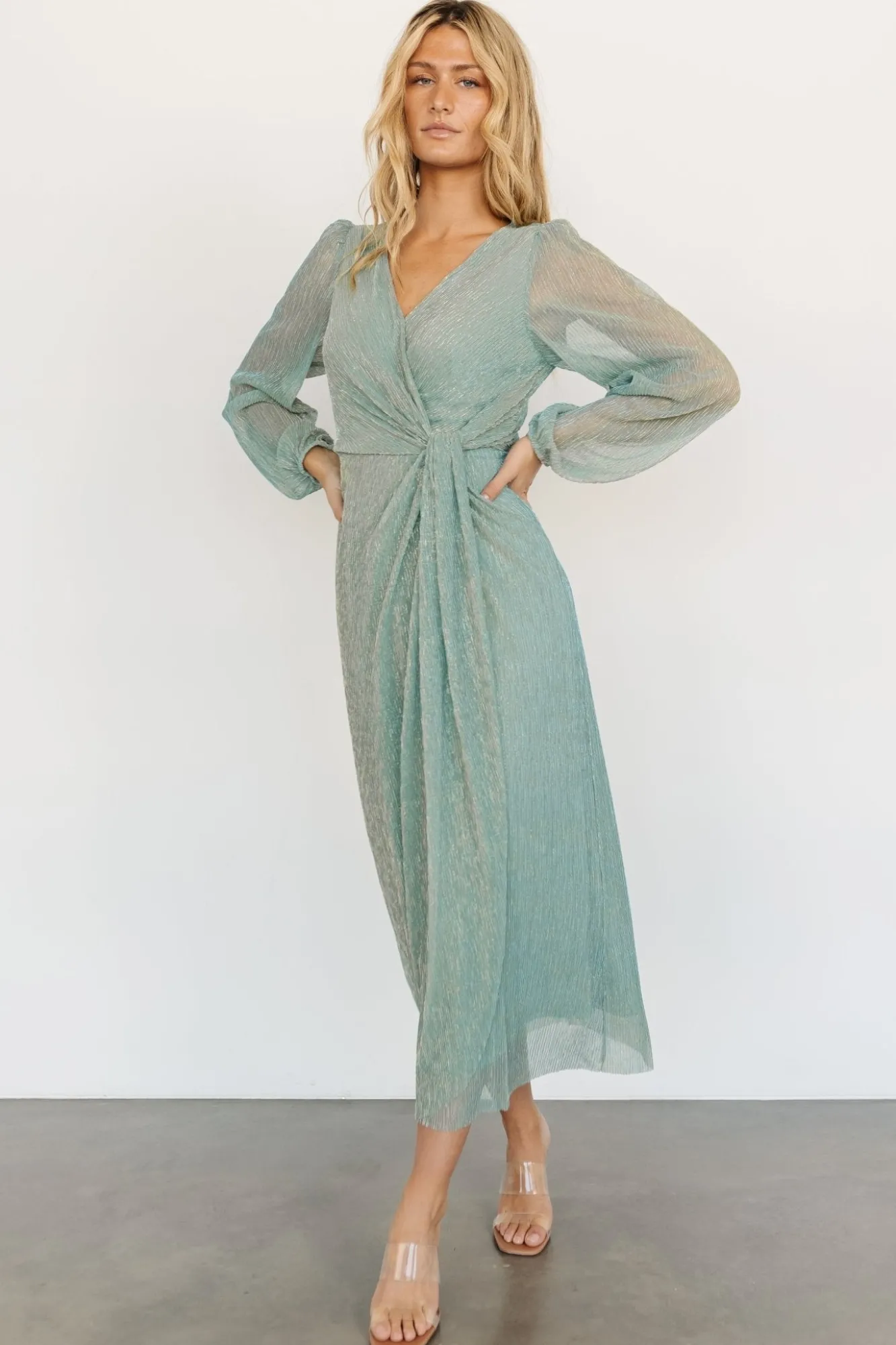 Baltic Born Devlyn Pleated Dress | Blue Sage Shimmer