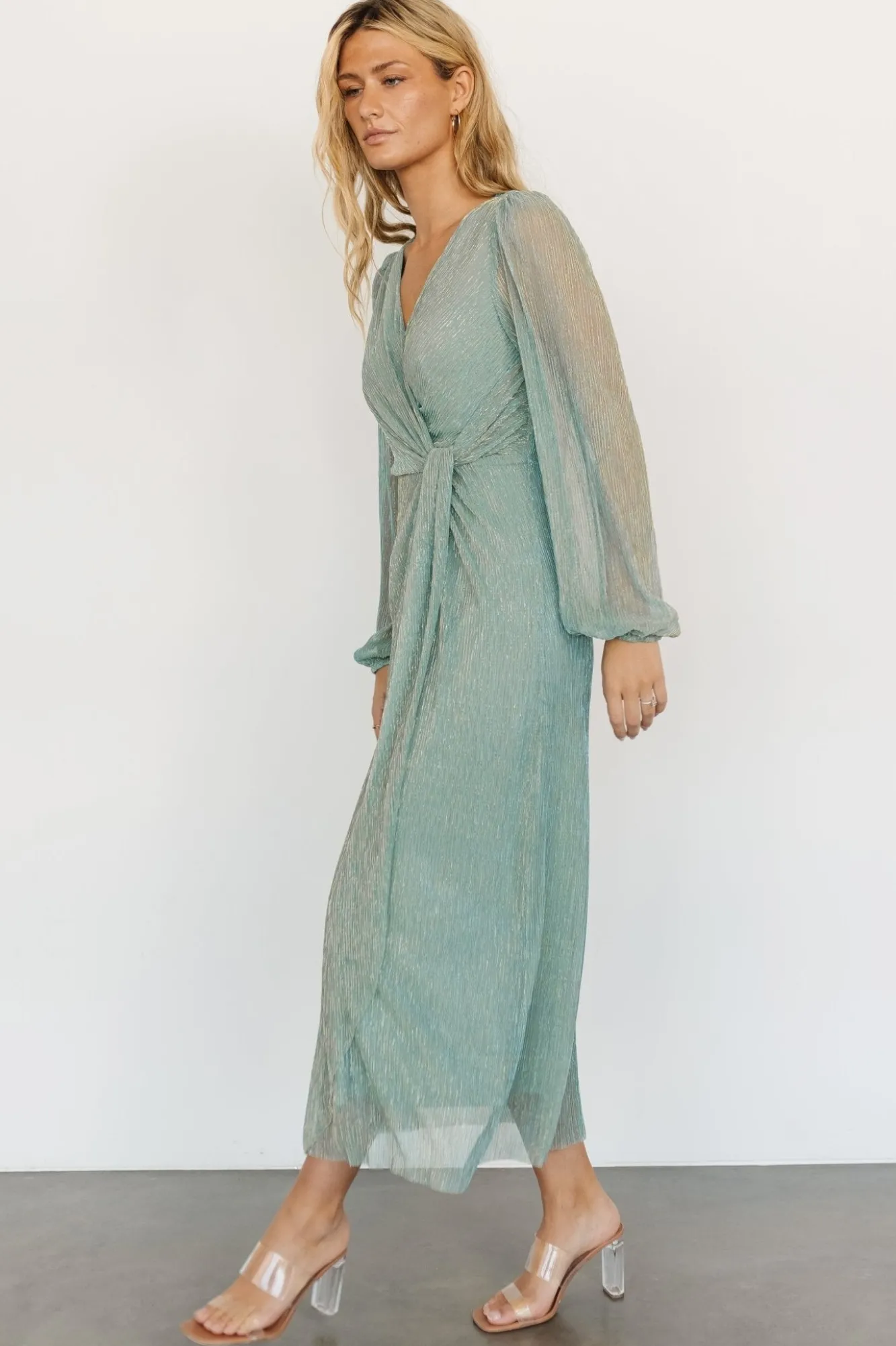 Baltic Born Devlyn Pleated Dress | Blue Sage Shimmer