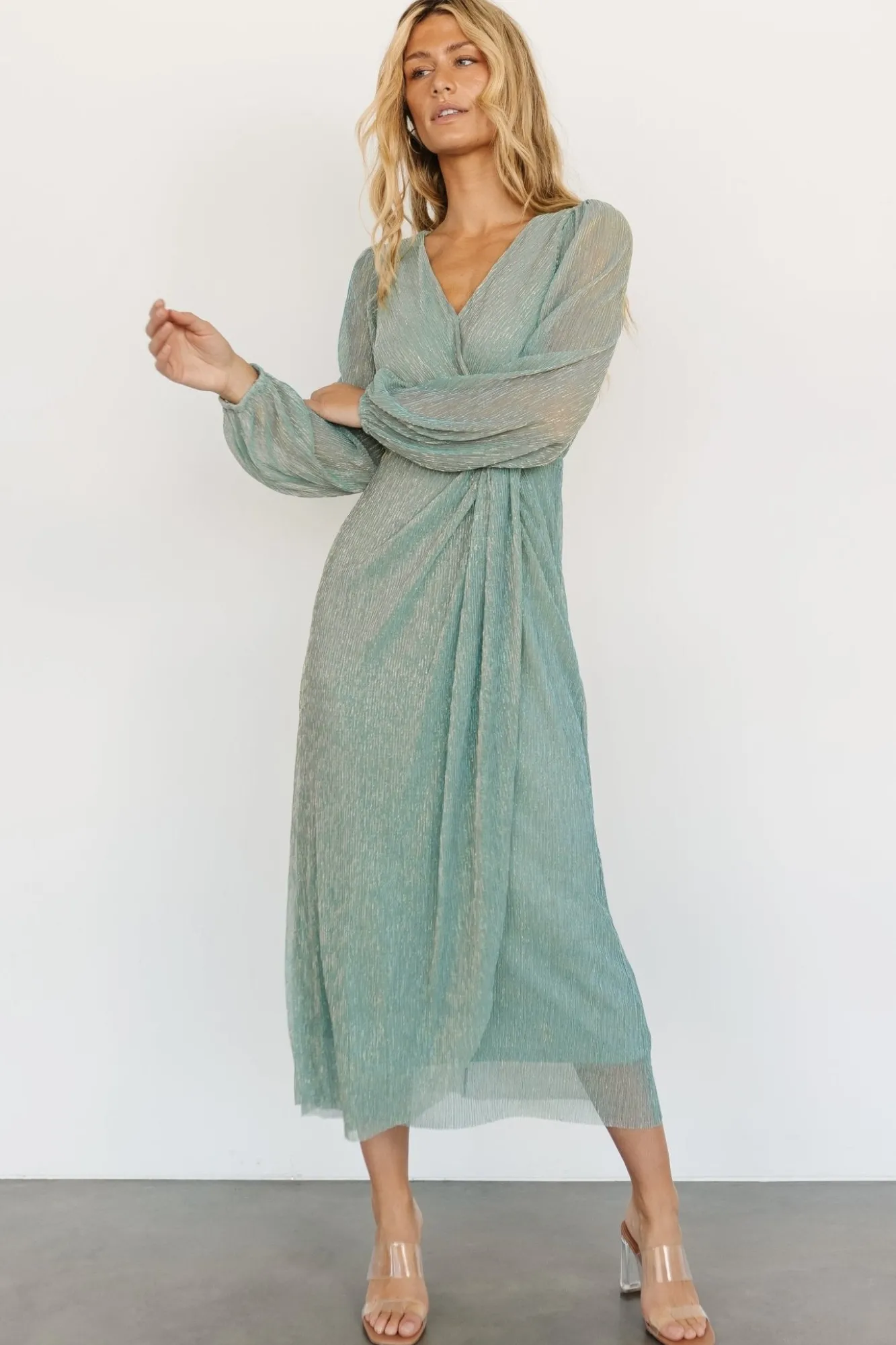 Baltic Born Devlyn Pleated Dress | Blue Sage Shimmer